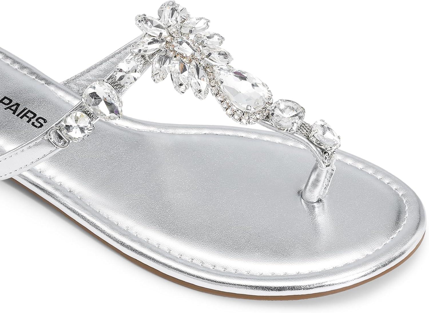 imageDREAM PAIRS Flip Flops for Women Dressy Rhinestone TStrap Thong Sandals for Summers Dress BeachSilver