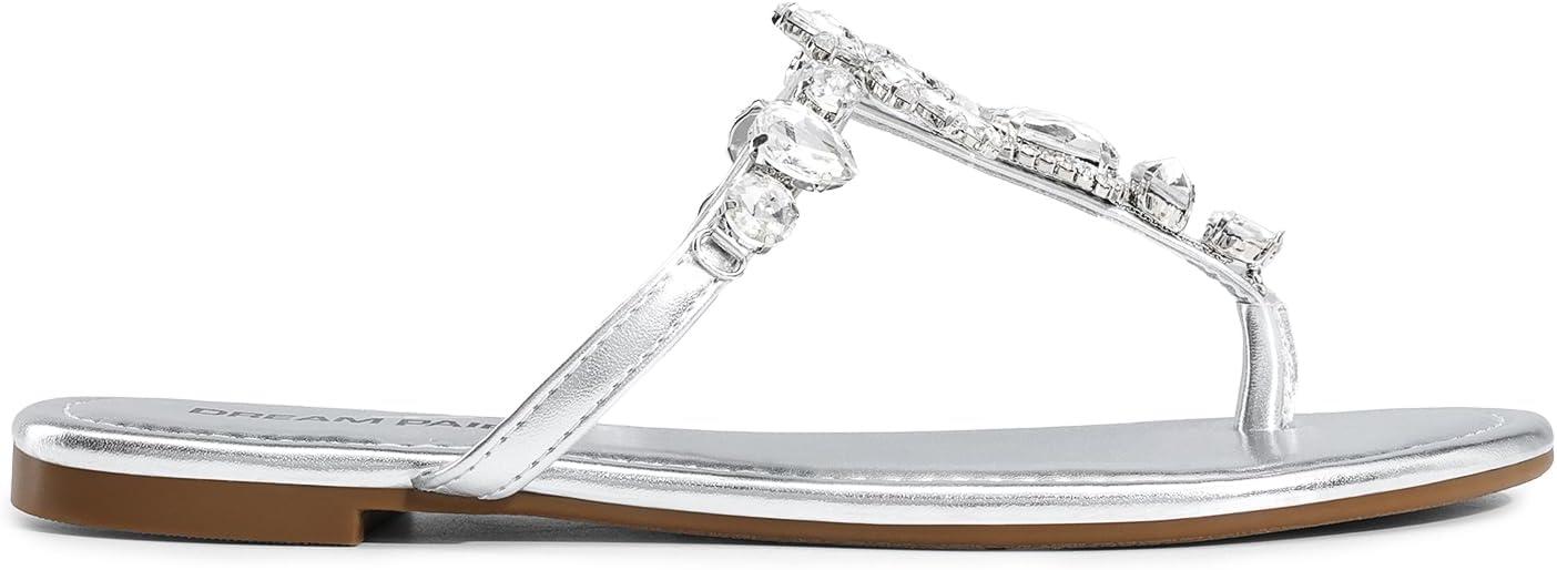 imageDREAM PAIRS Flip Flops for Women Dressy Rhinestone TStrap Thong Sandals for Summers Dress BeachSilver