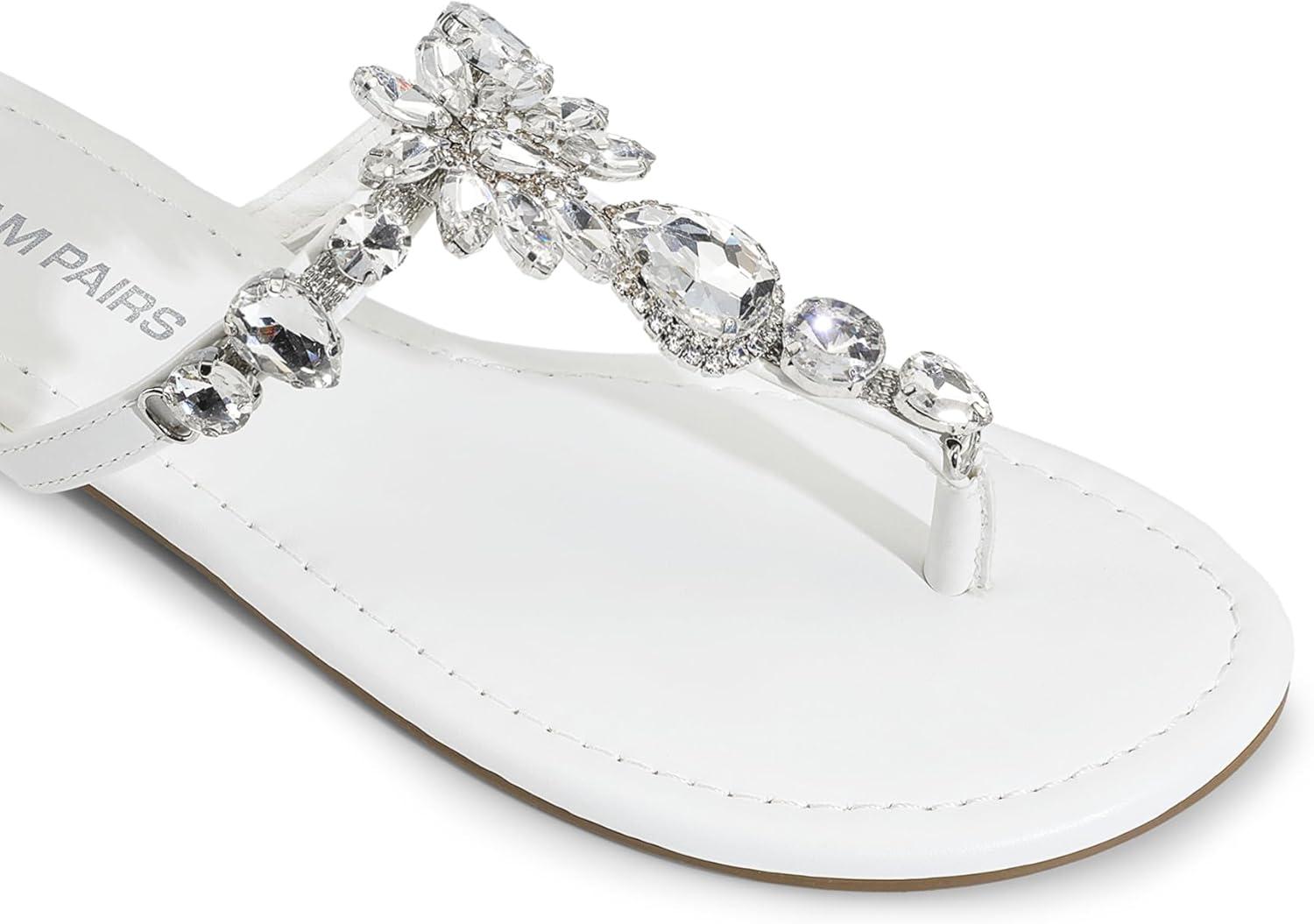 imageDREAM PAIRS Flip Flops for Women Dressy Rhinestone TStrap Thong Sandals for Summers Dress BeachWhite