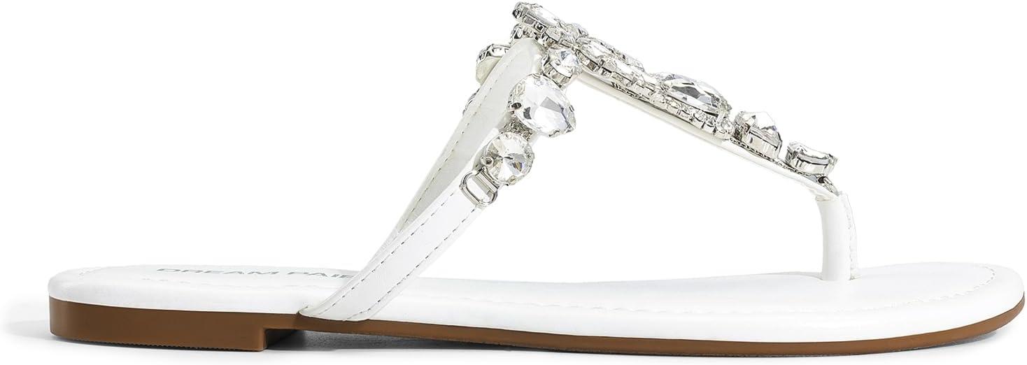 imageDREAM PAIRS Flip Flops for Women Dressy Rhinestone TStrap Thong Sandals for Summers Dress BeachWhite