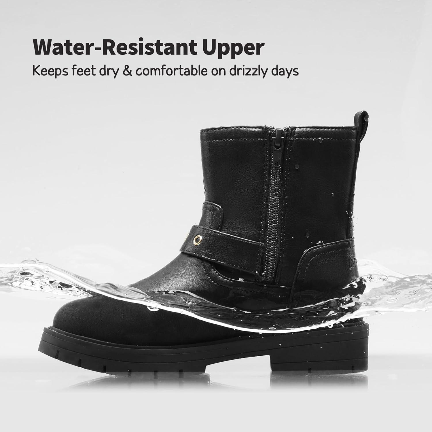 imageDREAM PAIRS Girls Ankle Boots Waterproof Side Zipper Booties for Little KidBig KidBlack