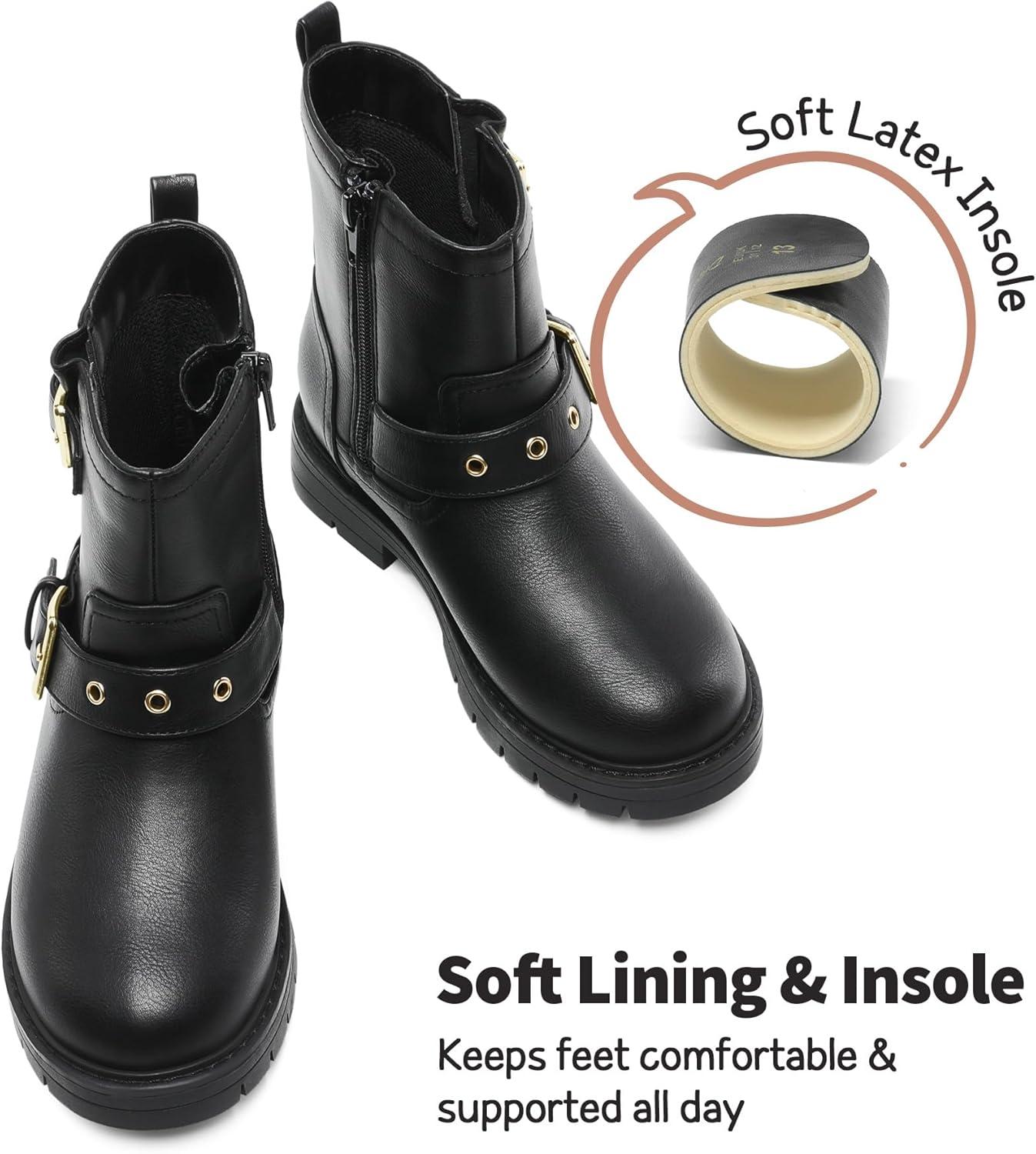 imageDREAM PAIRS Girls Ankle Boots Waterproof Side Zipper Booties for Little KidBig KidBlack