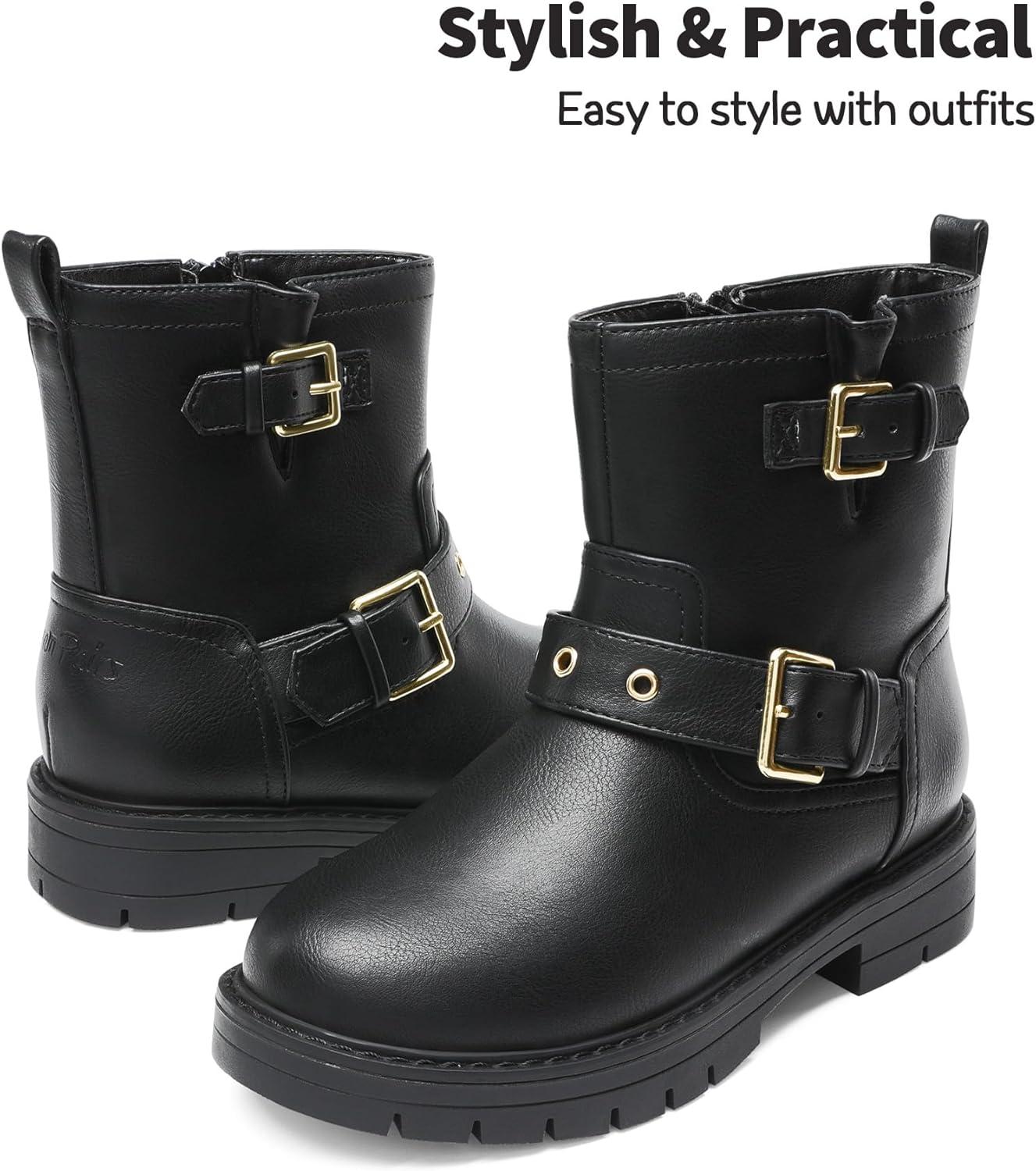 imageDREAM PAIRS Girls Ankle Boots Waterproof Side Zipper Booties for Little KidBig KidBlack