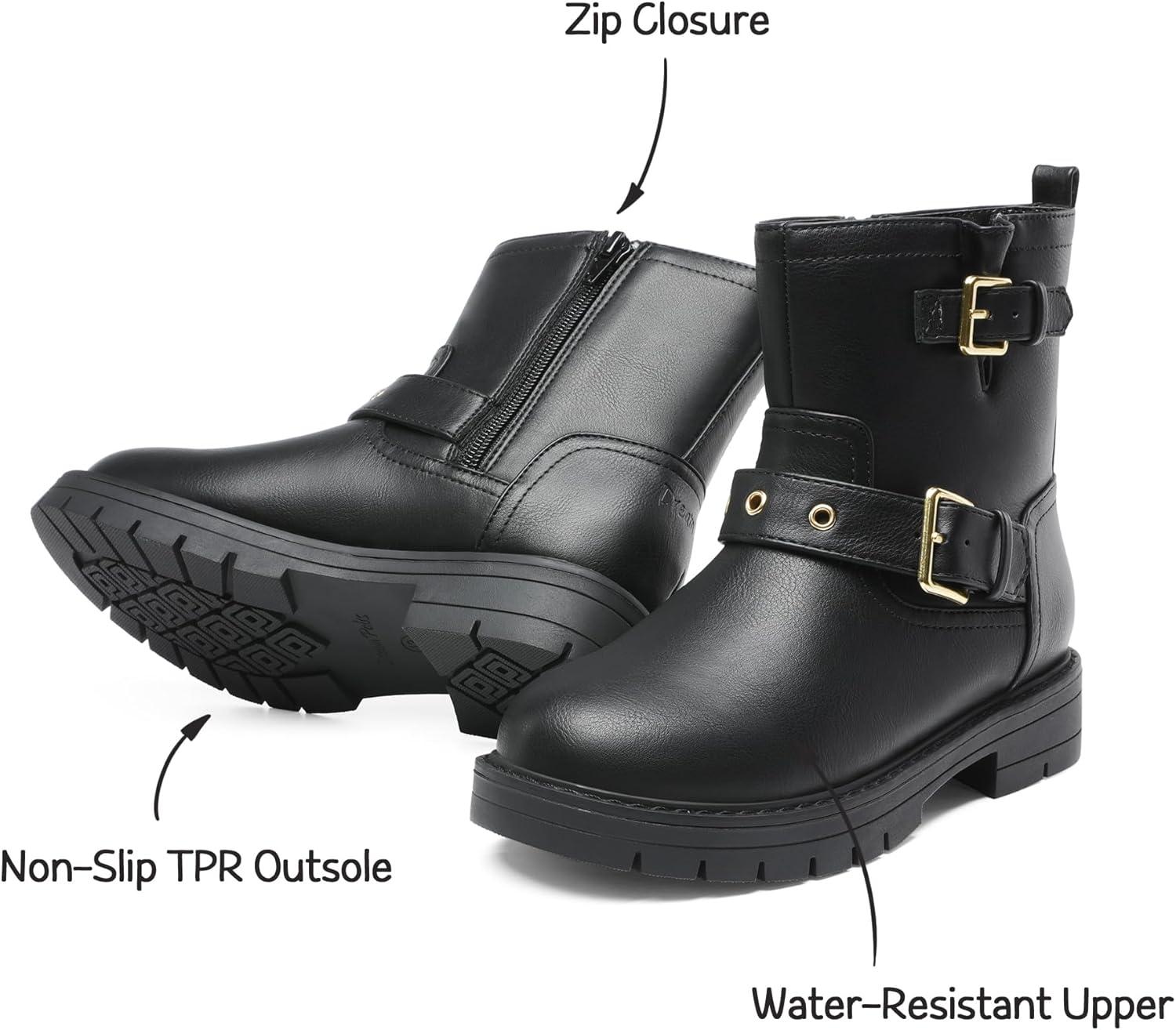 imageDREAM PAIRS Girls Ankle Boots Waterproof Side Zipper Booties for Little KidBig KidBlack