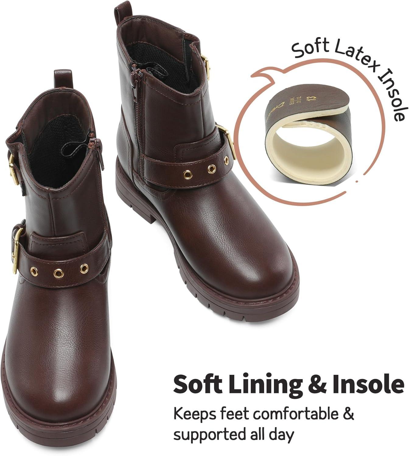 imageDREAM PAIRS Girls Ankle Boots Waterproof Side Zipper Booties for Little KidBig KidBrown