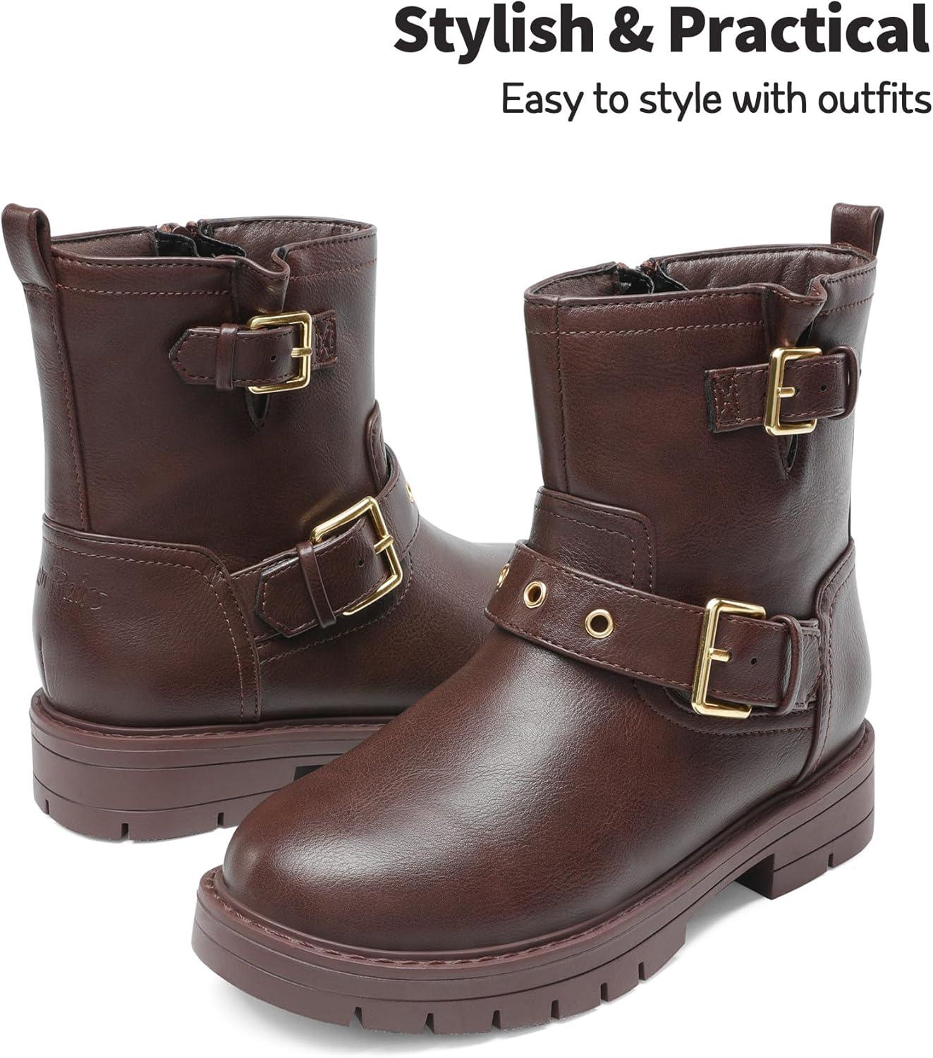 imageDREAM PAIRS Girls Ankle Boots Waterproof Side Zipper Booties for Little KidBig KidBrown