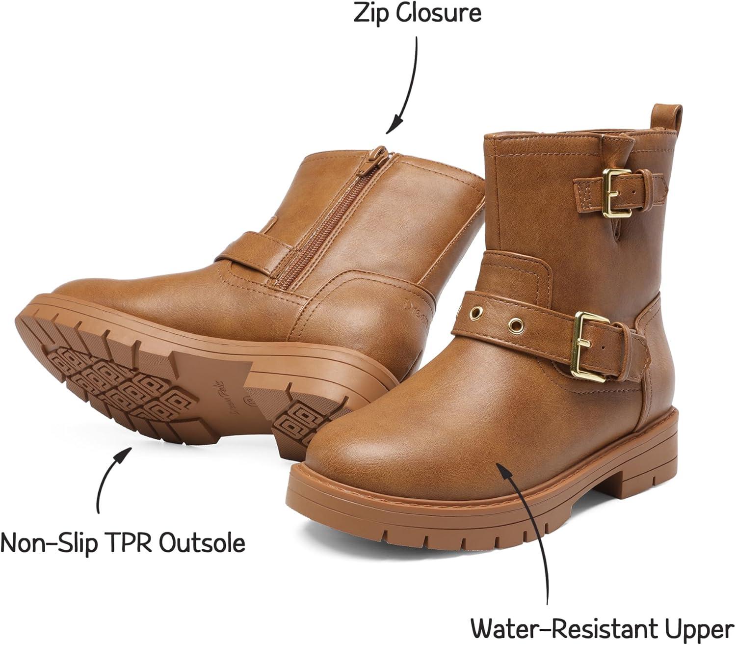 imageDREAM PAIRS Girls Ankle Boots Waterproof Side Zipper Booties for Little KidBig KidCamel