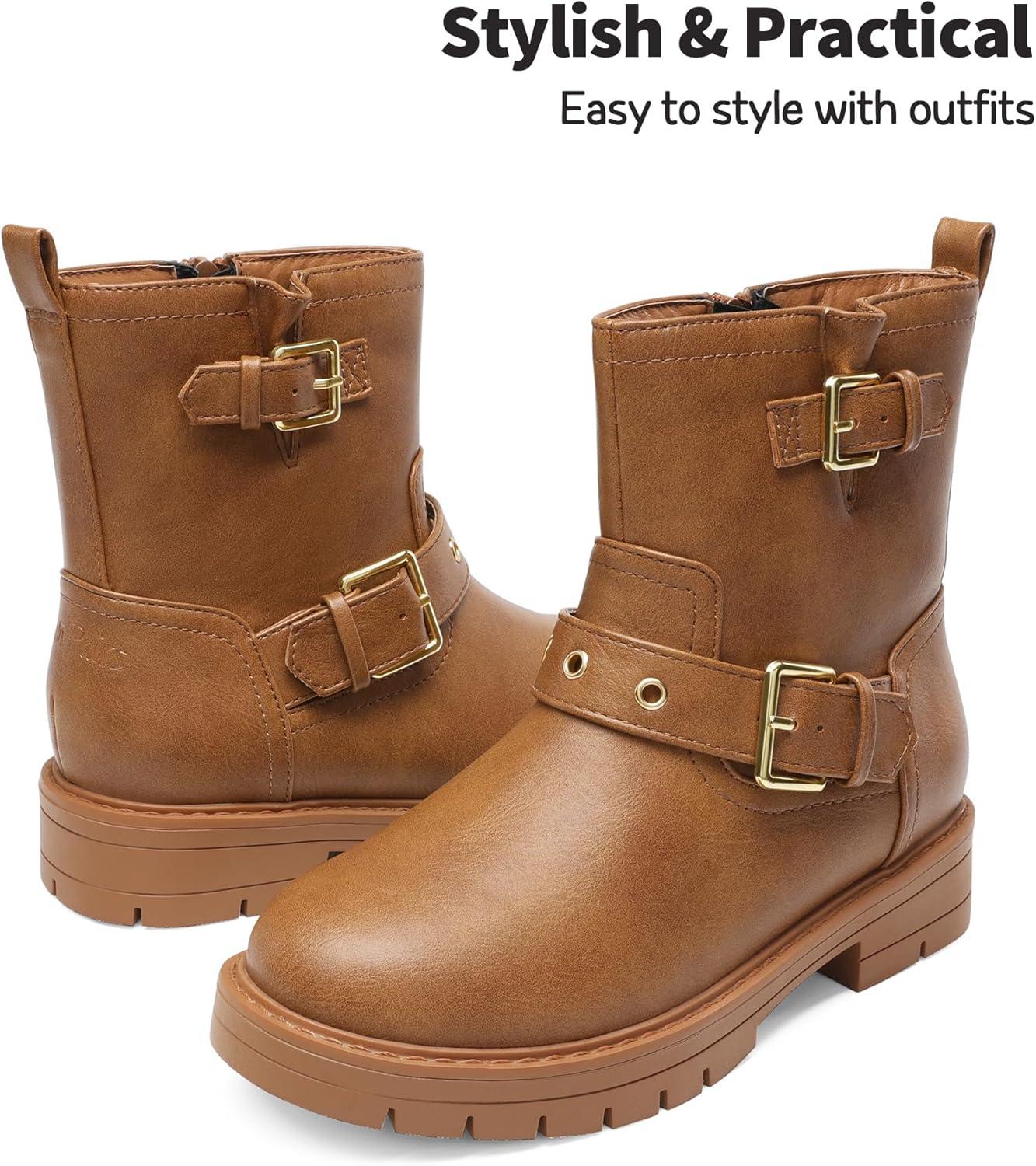 imageDREAM PAIRS Girls Ankle Boots Waterproof Side Zipper Booties for Little KidBig KidCamel