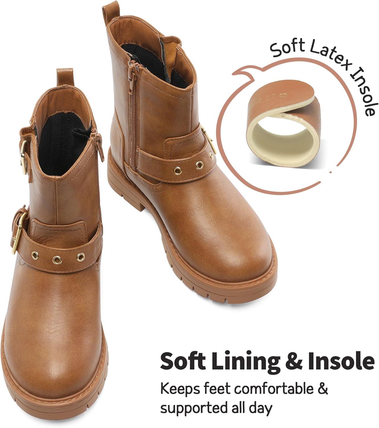 imageDREAM PAIRS Girls Ankle Boots Waterproof Side Zipper Booties for Little KidBig KidCamel