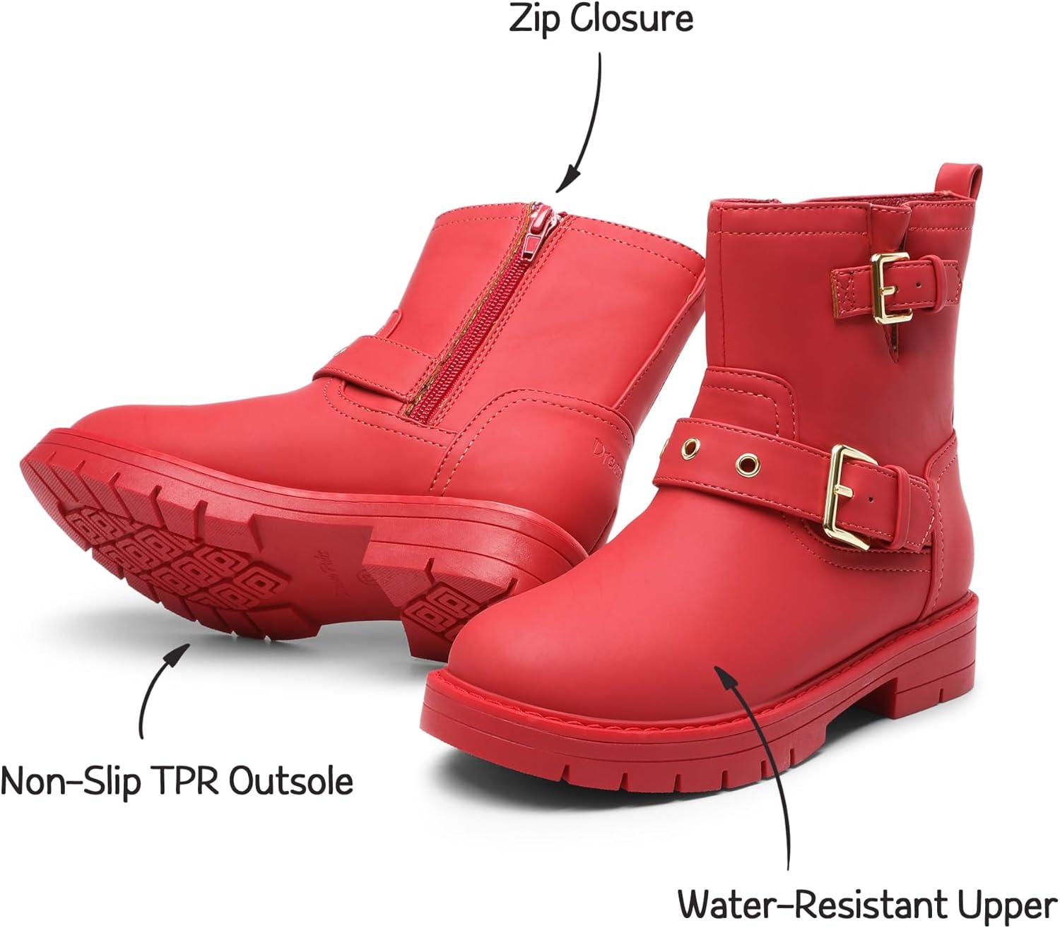 imageDREAM PAIRS Girls Ankle Boots Waterproof Side Zipper Booties for Little KidBig KidRed