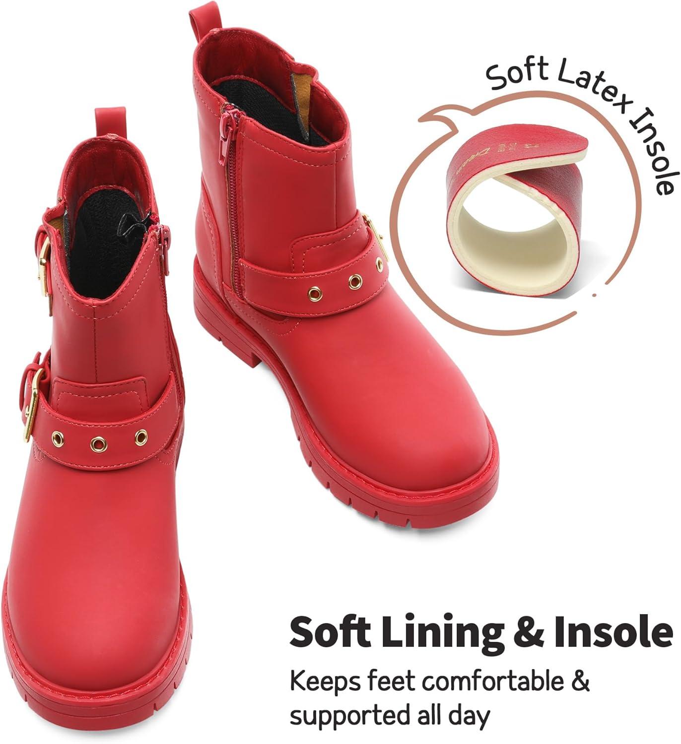 imageDREAM PAIRS Girls Ankle Boots Waterproof Side Zipper Booties for Little KidBig KidRed