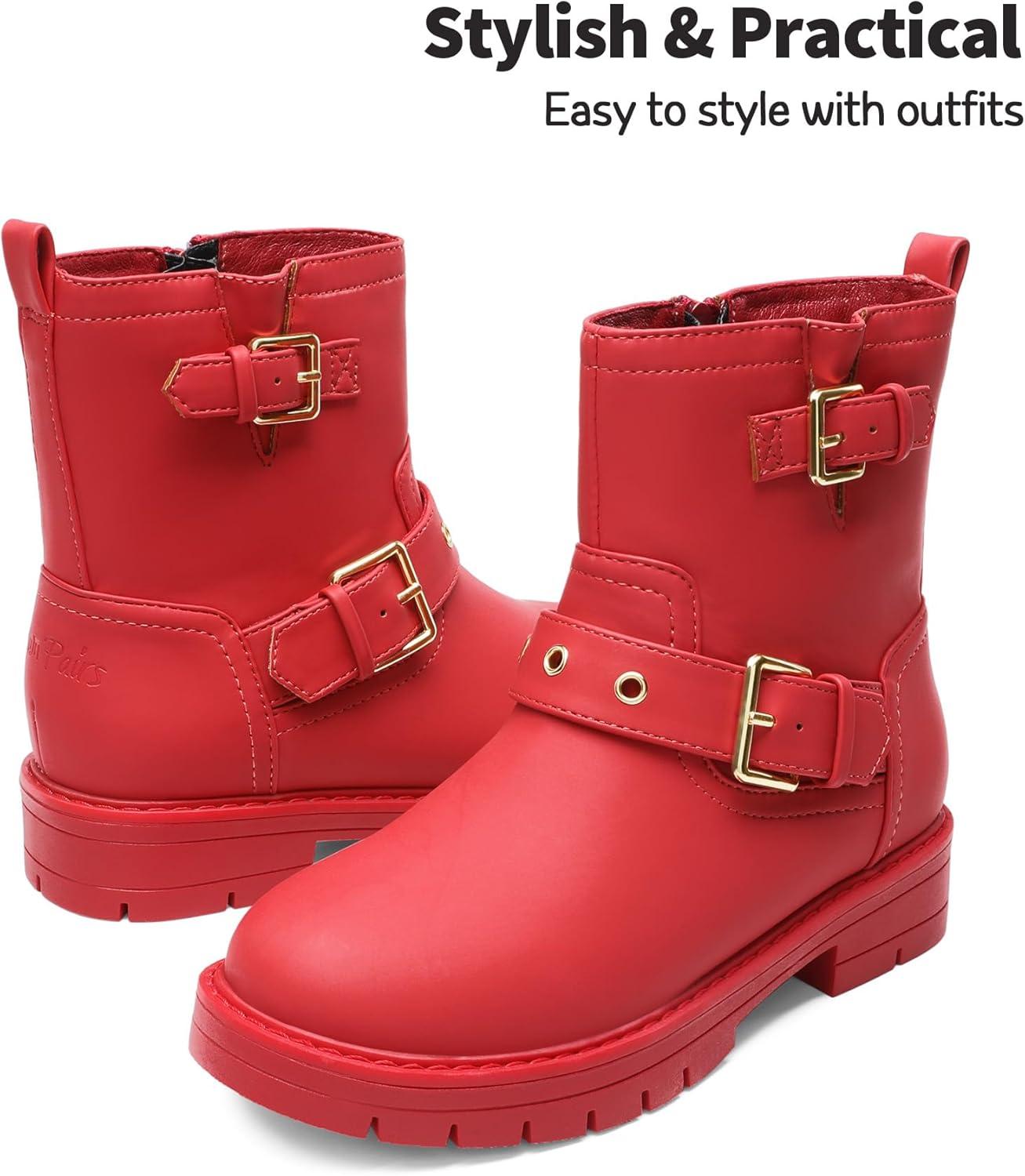 imageDREAM PAIRS Girls Ankle Boots Waterproof Side Zipper Booties for Little KidBig KidRed