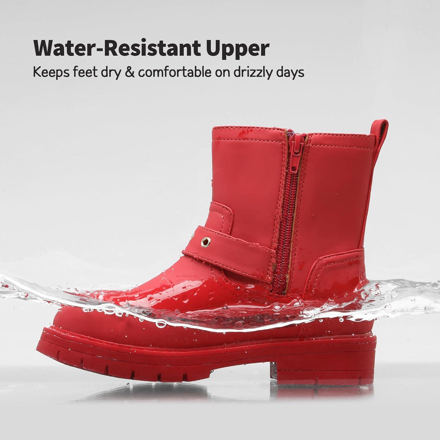 imageDREAM PAIRS Girls Ankle Boots Waterproof Side Zipper Booties for Little KidBig KidRed