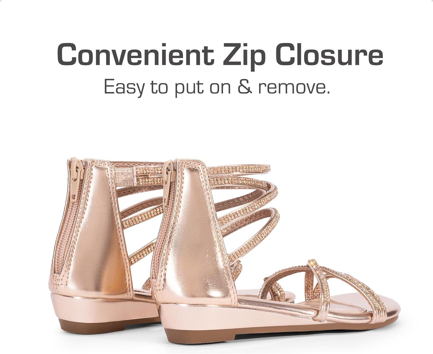 imageDREAM PAIRS Girls Ankle Strap Flat Sandals Summer Dressy Strappy Gladiator Rhinestones Platform Low Heels ShoesChampagne