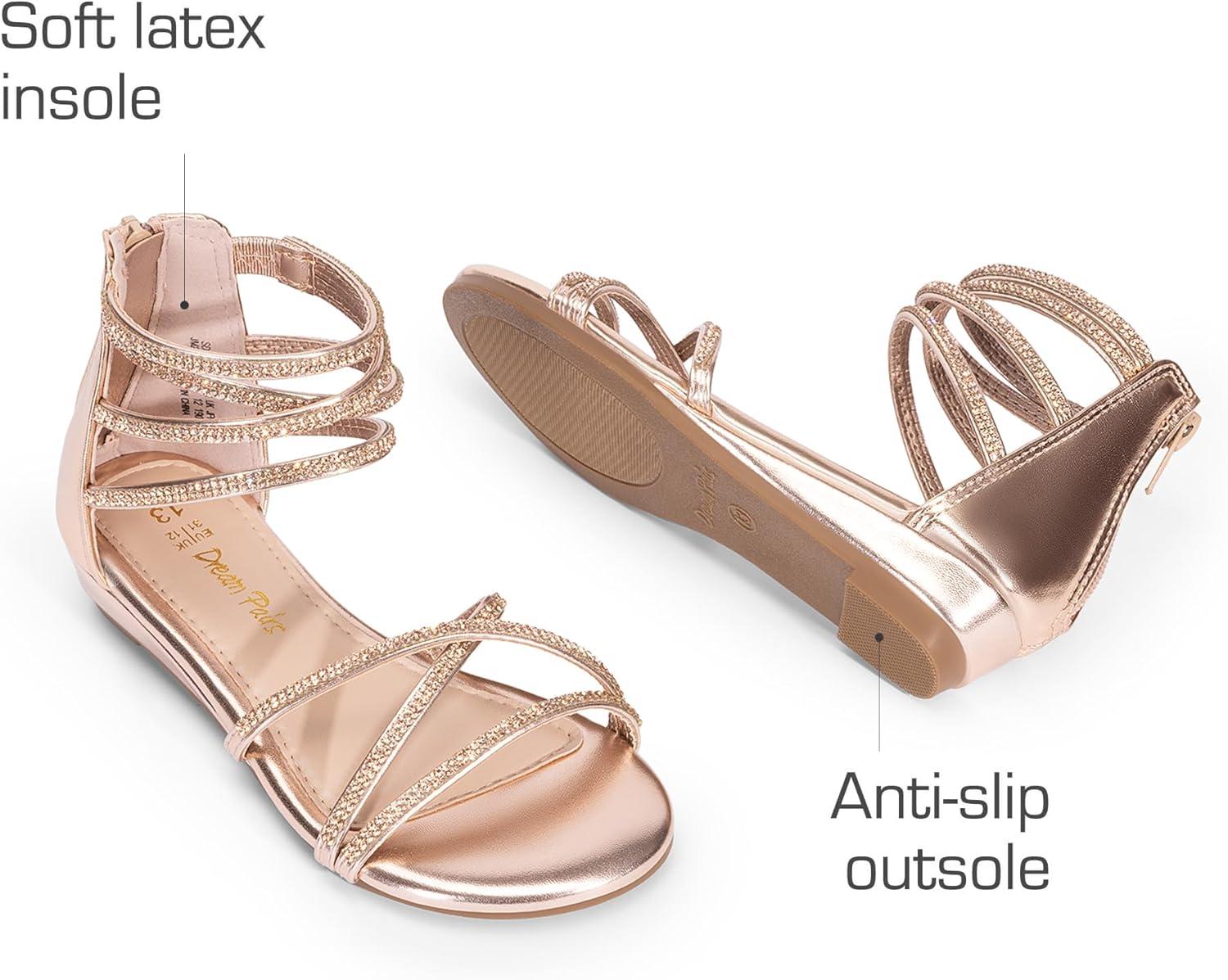 imageDREAM PAIRS Girls Ankle Strap Flat Sandals Summer Dressy Strappy Gladiator Rhinestones Platform Low Heels ShoesChampagne