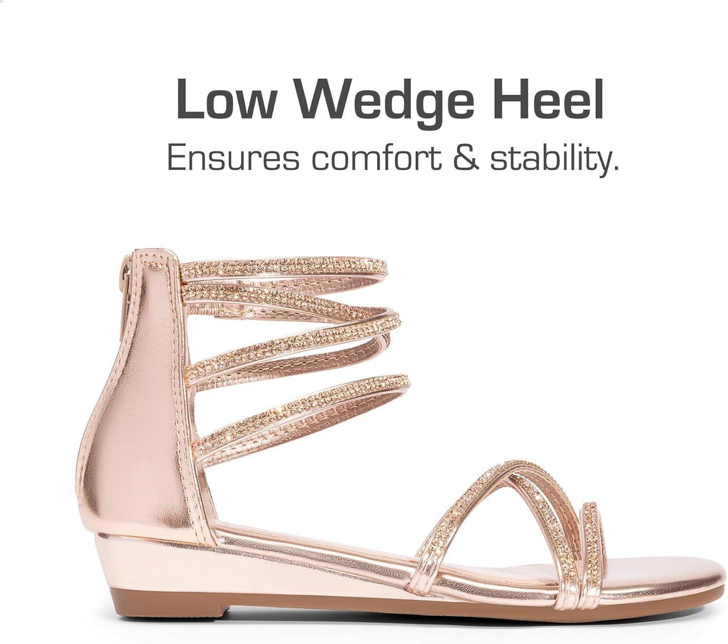 imageDREAM PAIRS Girls Ankle Strap Flat Sandals Summer Dressy Strappy Gladiator Rhinestones Platform Low Heels ShoesChampagne