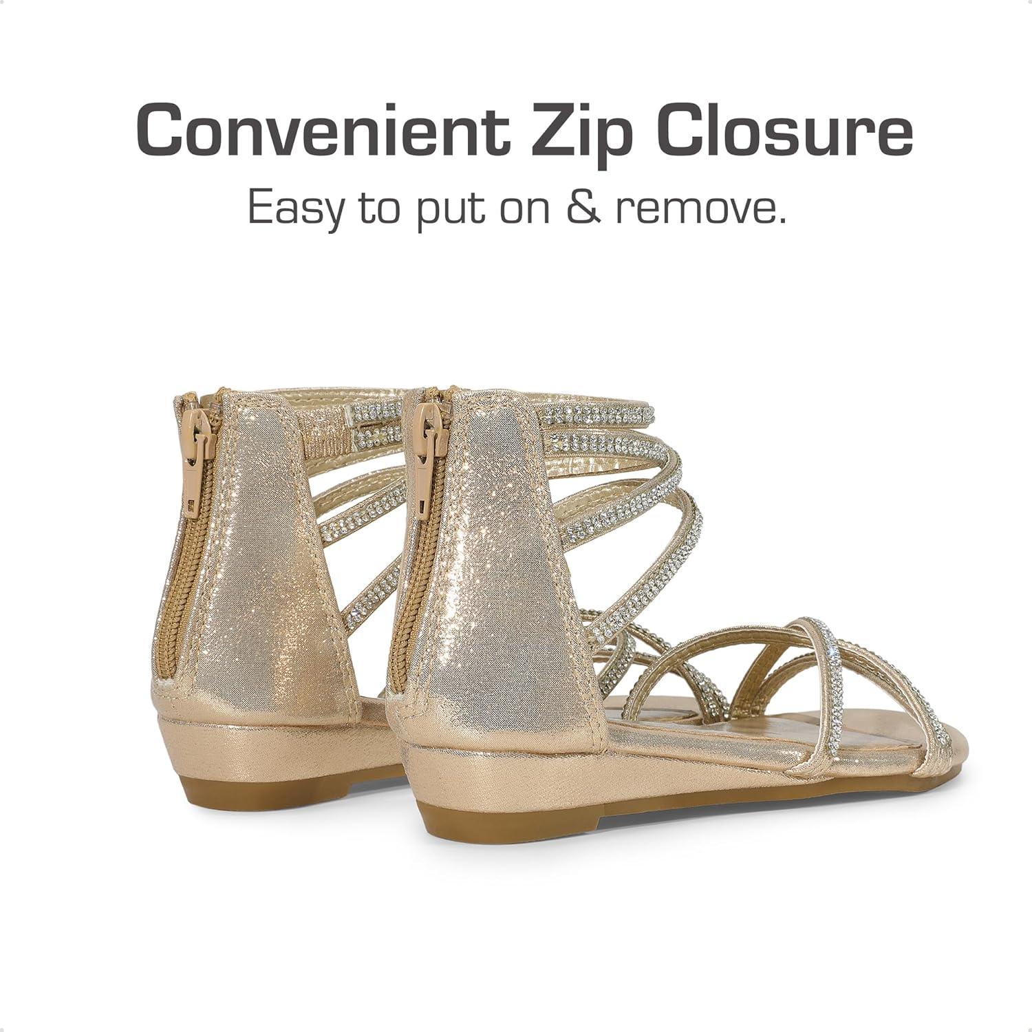 imageDREAM PAIRS Girls Ankle Strap Flat Sandals Summer Dressy Strappy Gladiator Rhinestones Platform Low Heels ShoesGold