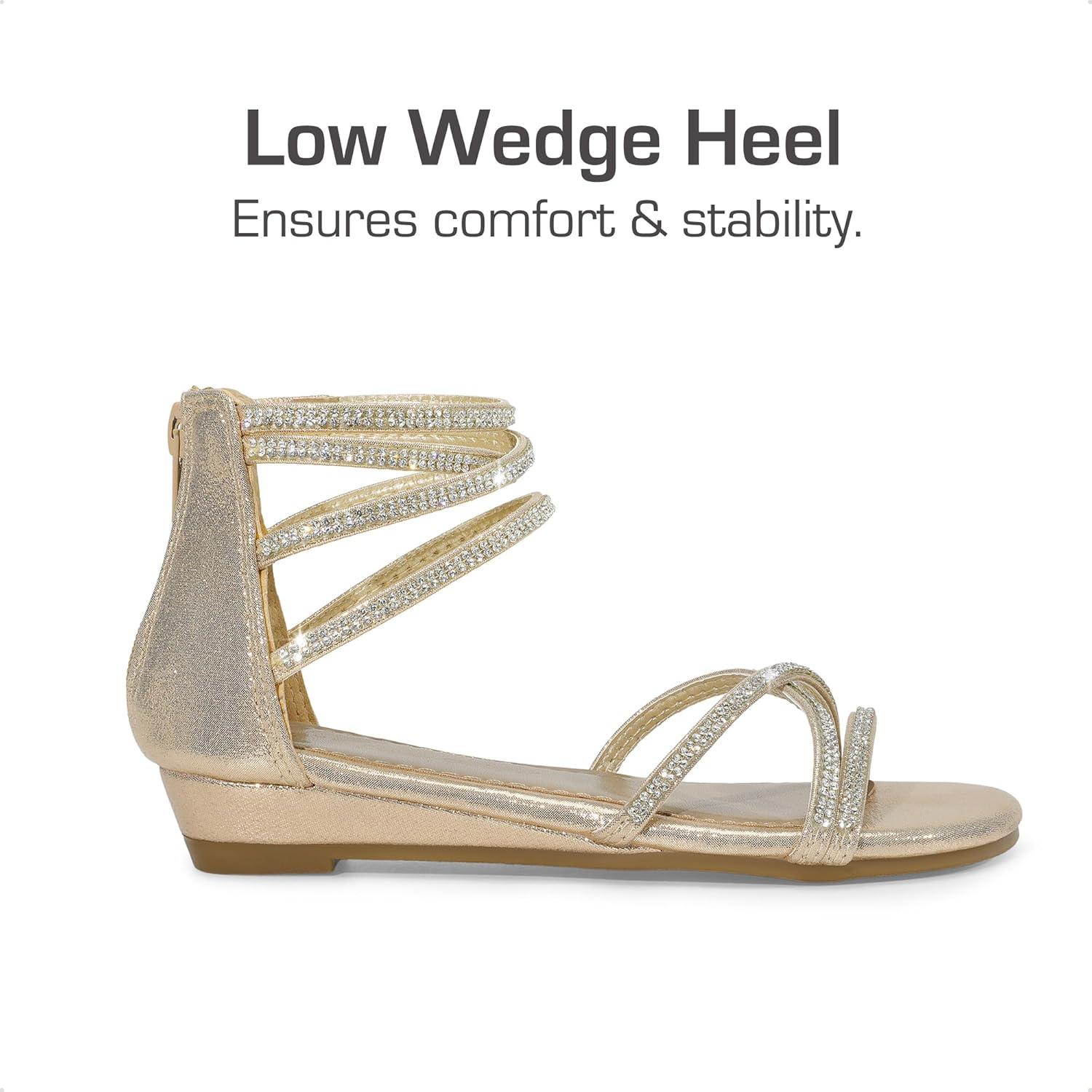 imageDREAM PAIRS Girls Ankle Strap Flat Sandals Summer Dressy Strappy Gladiator Rhinestones Platform Low Heels ShoesGold