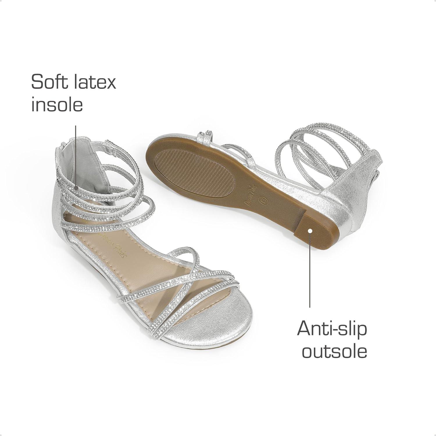 imageDREAM PAIRS Girls Ankle Strap Flat Sandals Summer Dressy Strappy Gladiator Rhinestones Platform Low Heels ShoesSilver
