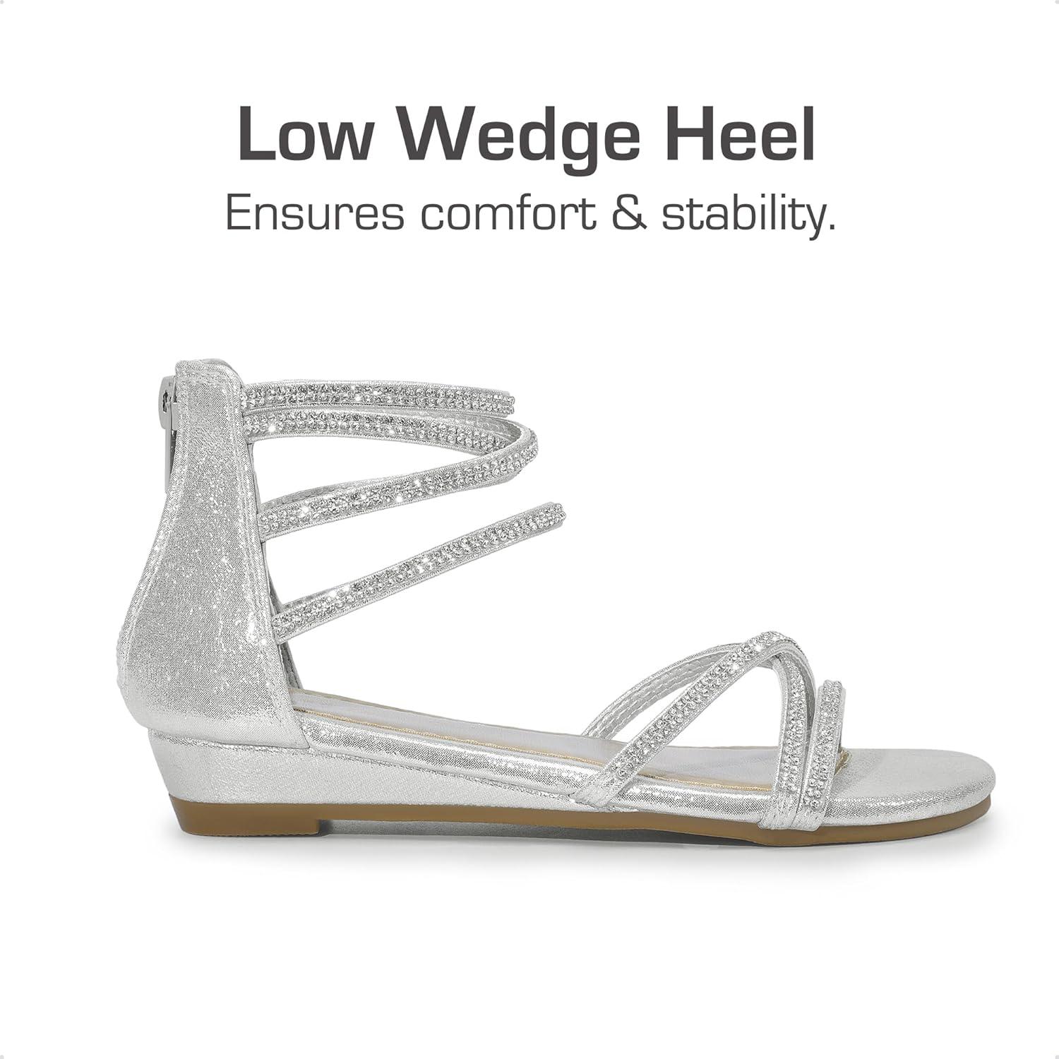 imageDREAM PAIRS Girls Ankle Strap Flat Sandals Summer Dressy Strappy Gladiator Rhinestones Platform Low Heels ShoesSilver