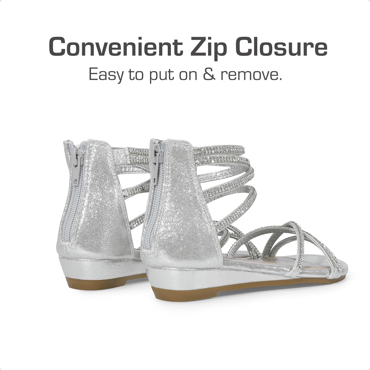 imageDREAM PAIRS Girls Ankle Strap Flat Sandals Summer Dressy Strappy Gladiator Rhinestones Platform Low Heels ShoesSilver