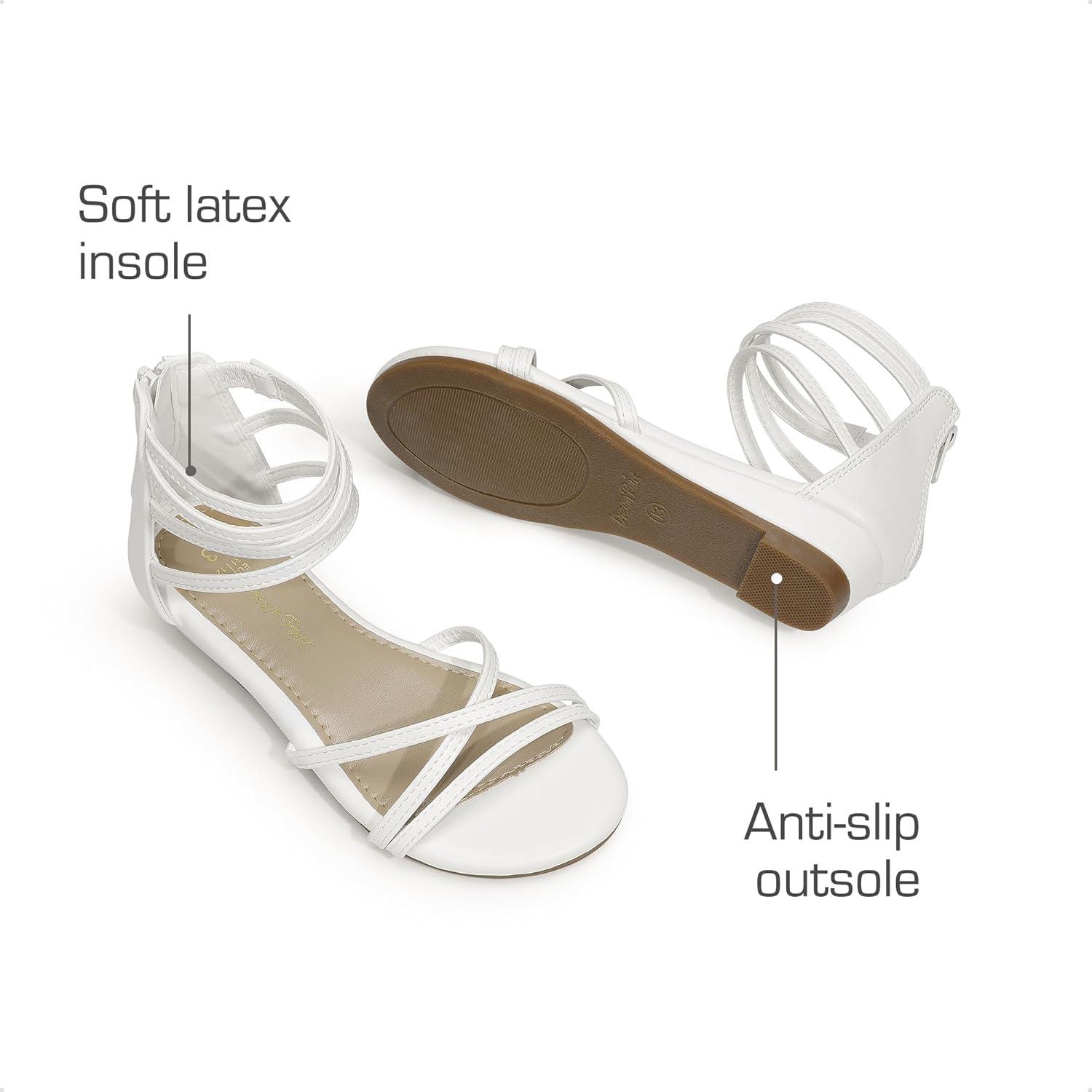 imageDREAM PAIRS Girls Ankle Strap Flat Sandals Summer Dressy Strappy Gladiator Rhinestones Platform Low Heels ShoesWhite