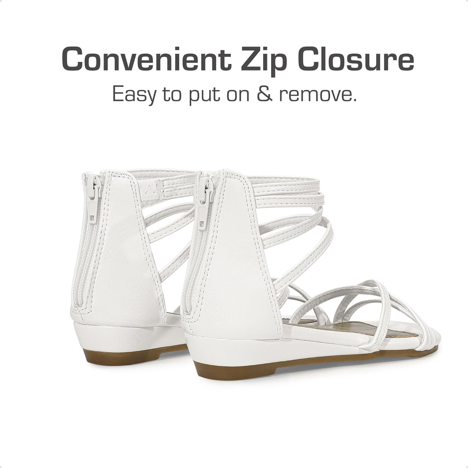 imageDREAM PAIRS Girls Ankle Strap Flat Sandals Summer Dressy Strappy Gladiator Rhinestones Platform Low Heels ShoesWhite