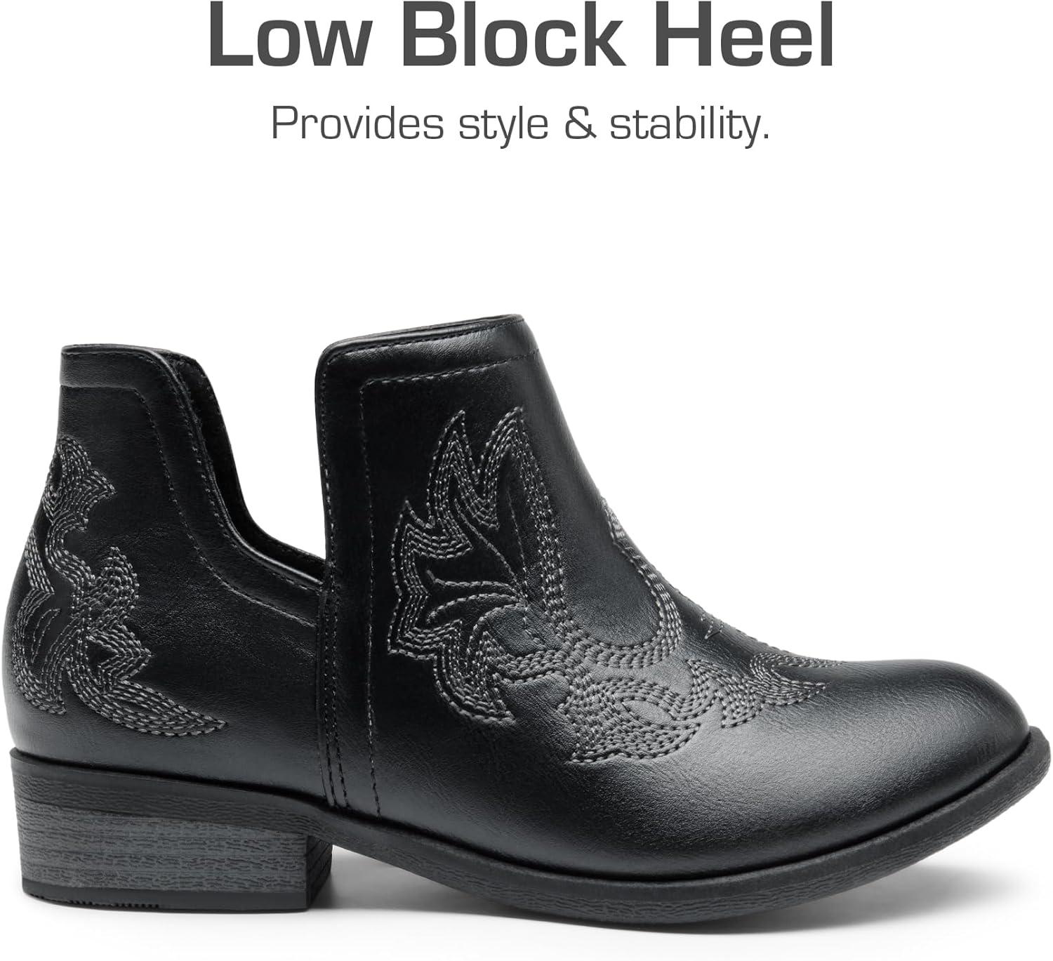 imageDREAM PAIRS Girls Booties Ankle Short Cowgirl Cowboy Western BootsBlack