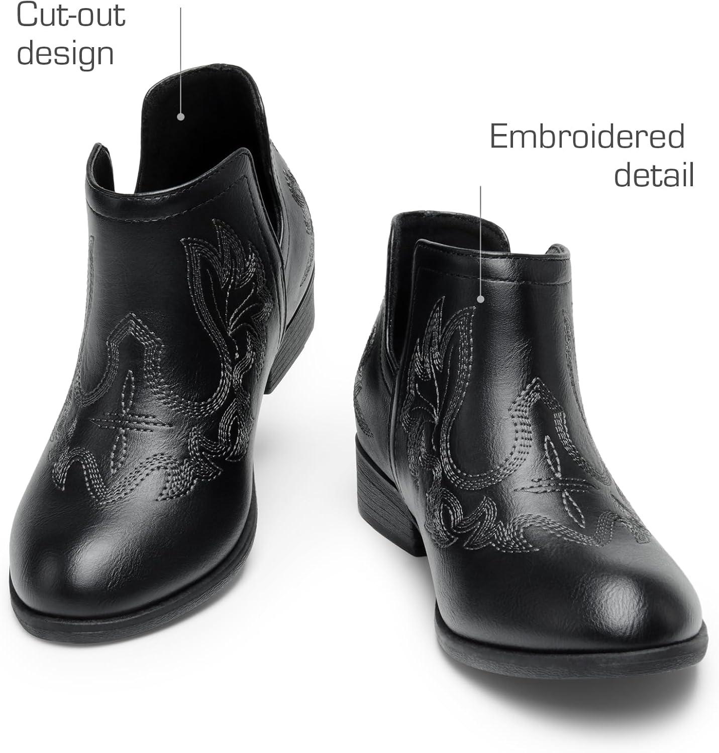 imageDREAM PAIRS Girls Booties Ankle Short Cowgirl Cowboy Western BootsBlack