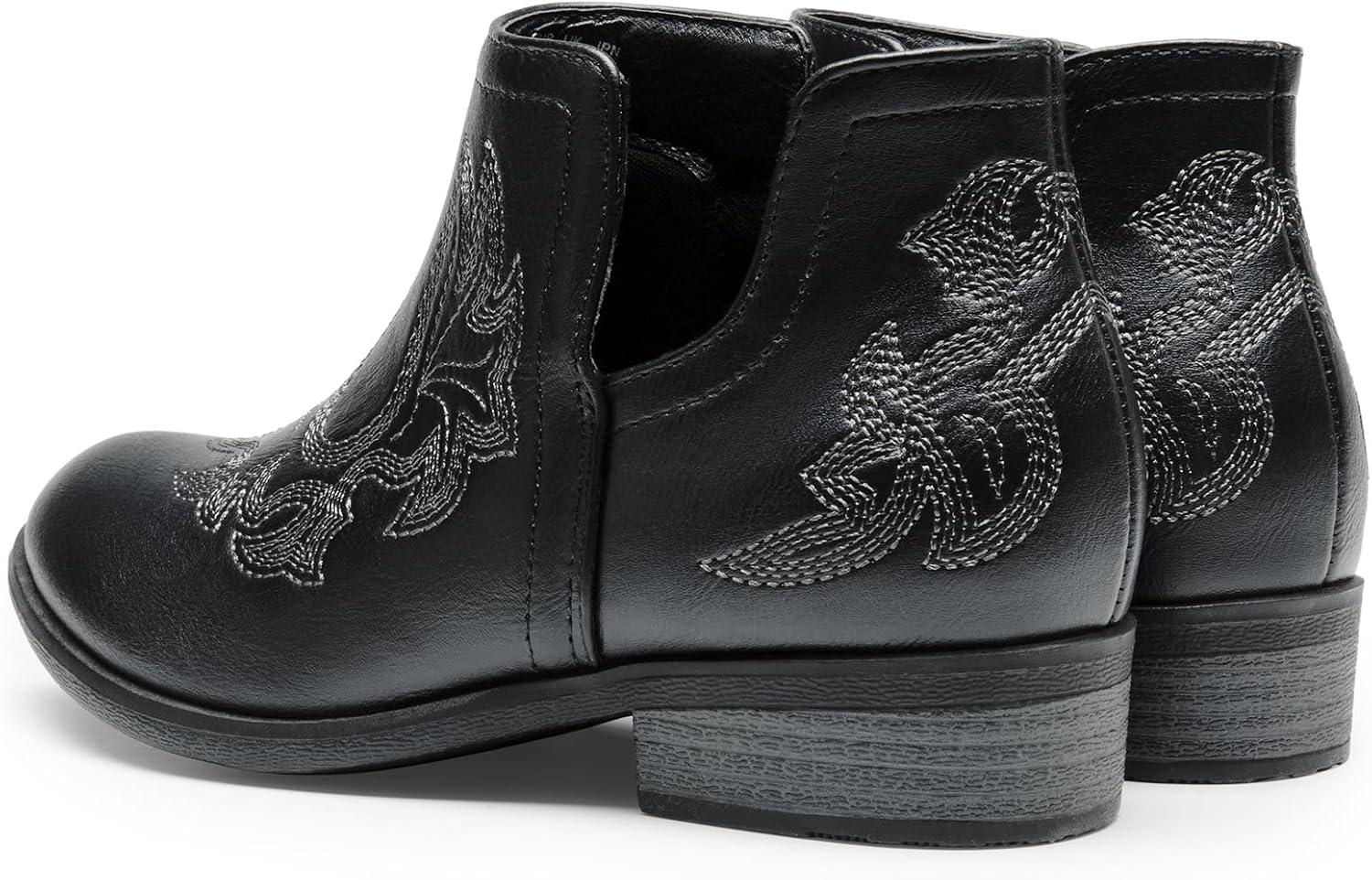 imageDREAM PAIRS Girls Booties Ankle Short Cowgirl Cowboy Western BootsBlack