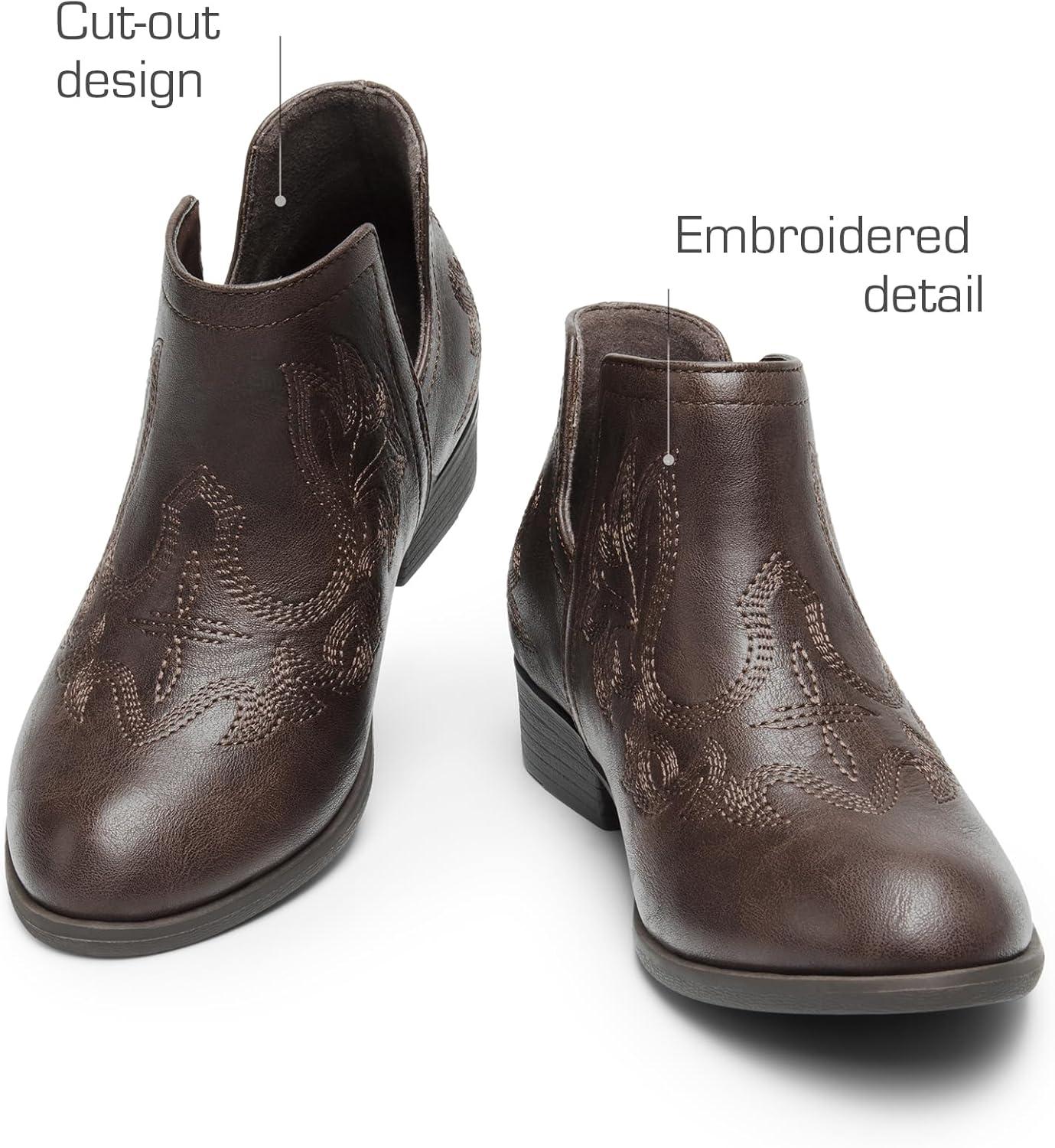 imageDREAM PAIRS Girls Booties Ankle Short Cowgirl Cowboy Western BootsBrown