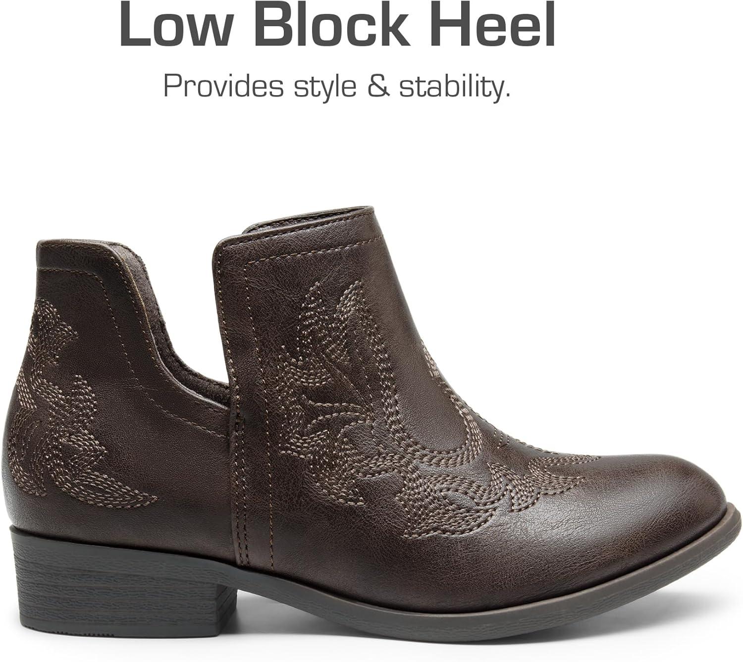 imageDREAM PAIRS Girls Booties Ankle Short Cowgirl Cowboy Western BootsBrown