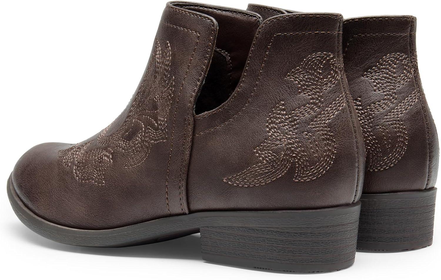 imageDREAM PAIRS Girls Booties Ankle Short Cowgirl Cowboy Western BootsBrown