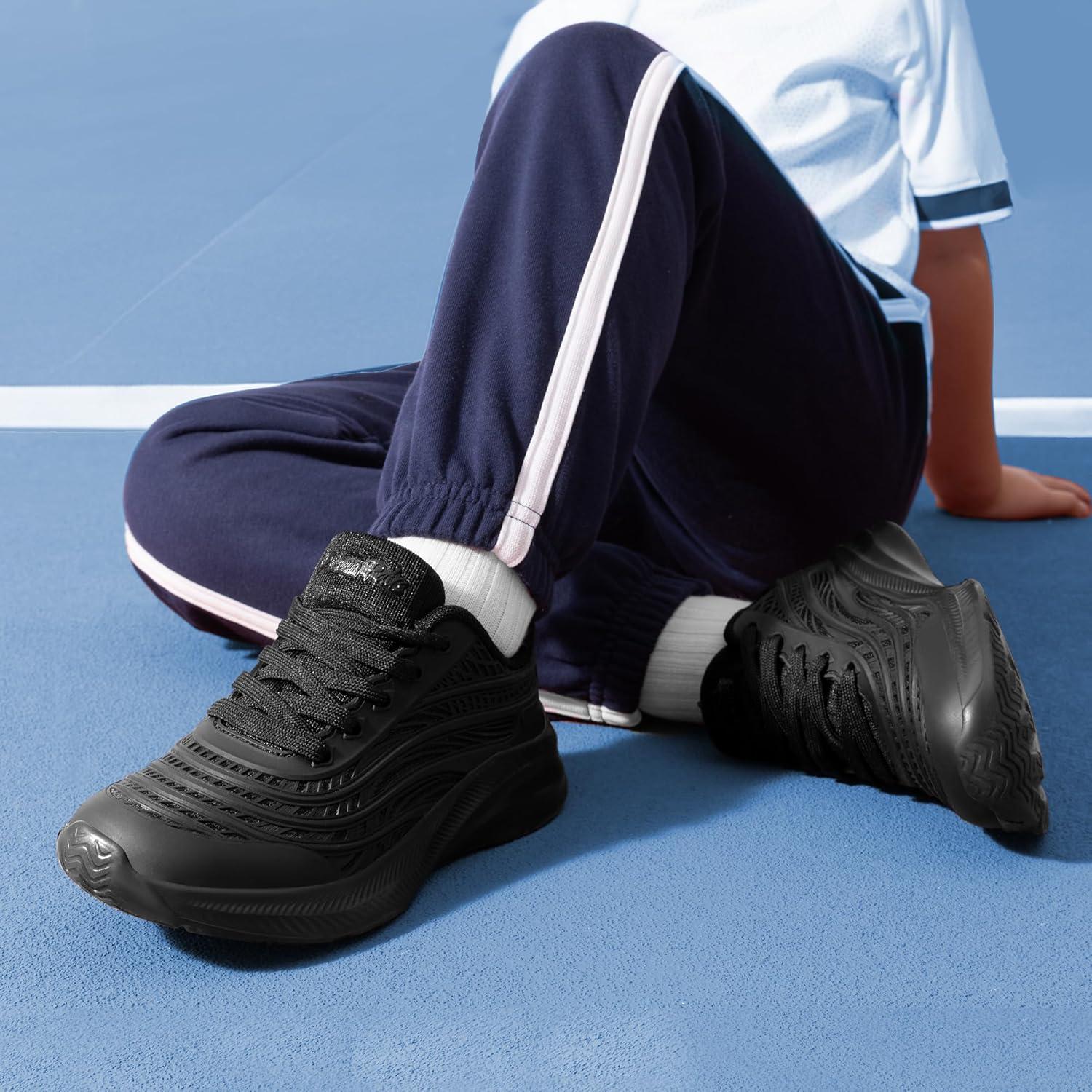 imageDREAM PAIRS Girls Boys Shoes Kids Lace up Tennis Sparkle Glitter Athletic Running SneakersAll Black