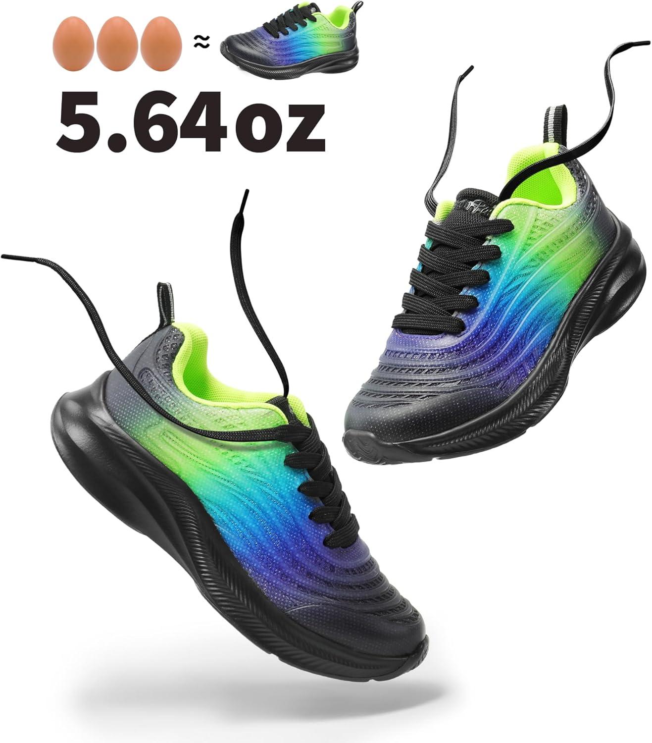 imageDREAM PAIRS Girls Boys Shoes Kids Lace up Tennis Sparkle Glitter Athletic Running SneakersBlackNavyNeon Green