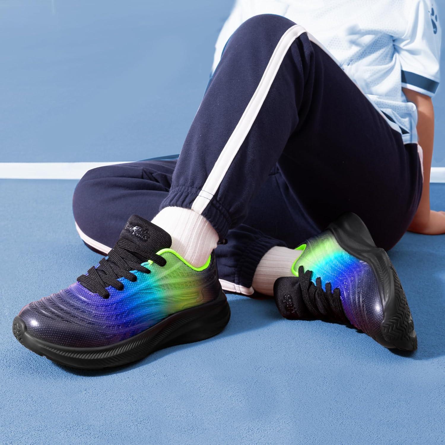 imageDREAM PAIRS Girls Boys Shoes Kids Lace up Tennis Sparkle Glitter Athletic Running SneakersBlackNavyNeon Green