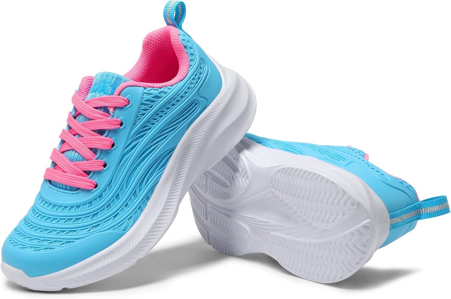 imageDREAM PAIRS Girls Boys Shoes Kids Lace up Tennis Sparkle Glitter Athletic Running SneakersBlueHot Pink
