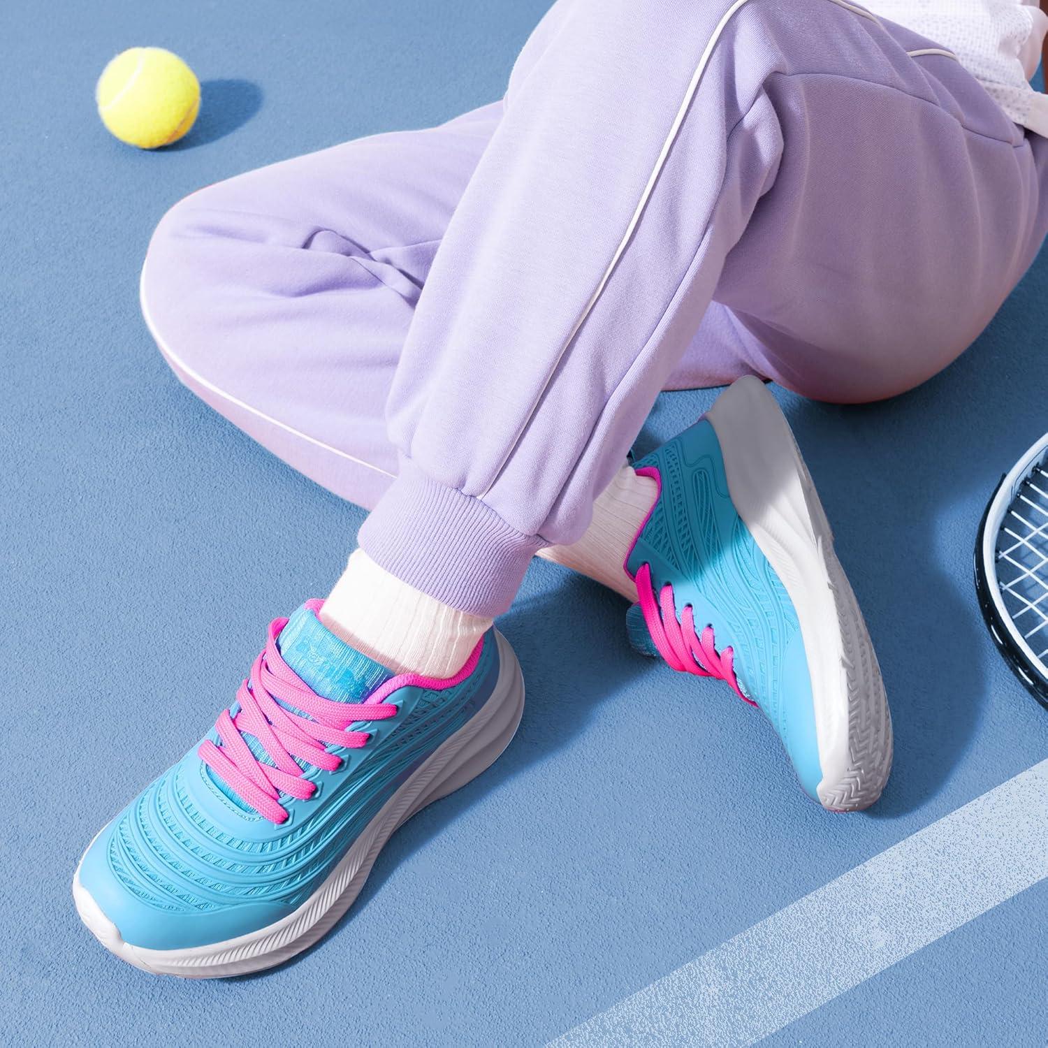 imageDREAM PAIRS Girls Boys Shoes Kids Lace up Tennis Sparkle Glitter Athletic Running SneakersBlueHot Pink