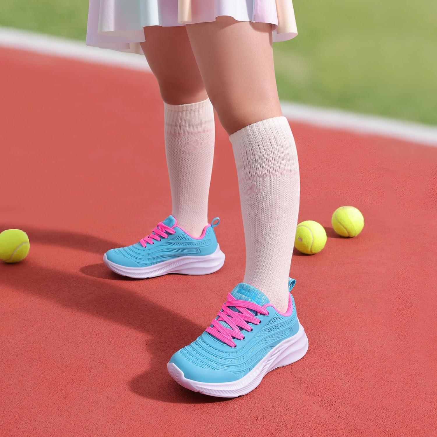 imageDREAM PAIRS Girls Boys Shoes Kids Lace up Tennis Sparkle Glitter Athletic Running SneakersBlueHot Pink