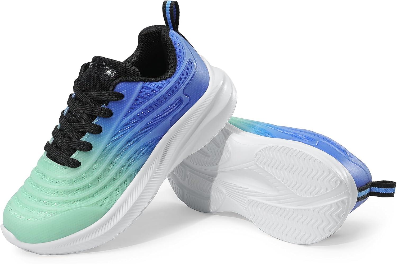 imageDREAM PAIRS Girls Boys Shoes Kids Lace up Tennis Sparkle Glitter Athletic Running SneakersLight GreenBlue