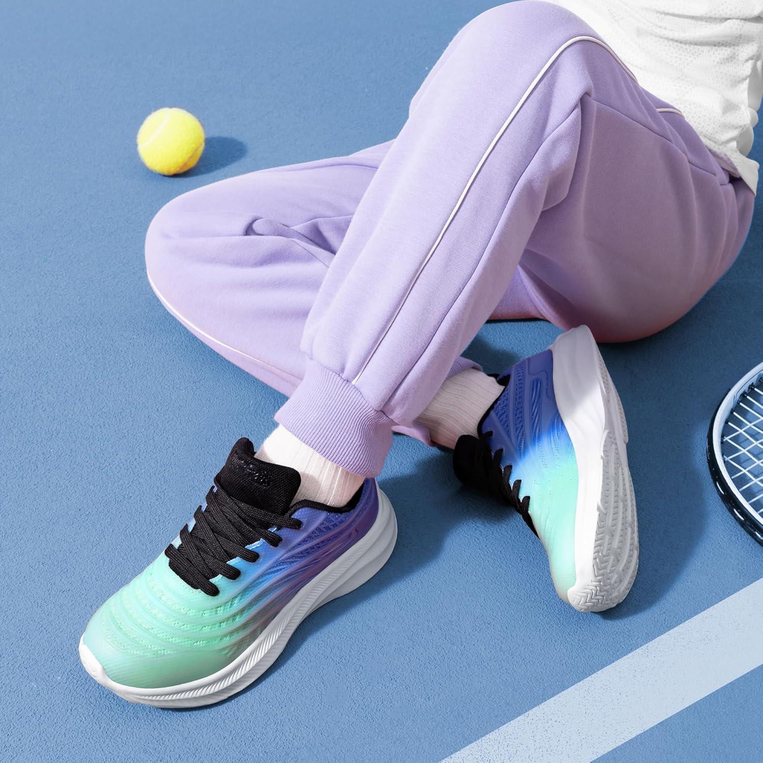 imageDREAM PAIRS Girls Boys Shoes Kids Lace up Tennis Sparkle Glitter Athletic Running SneakersLight GreenBlue