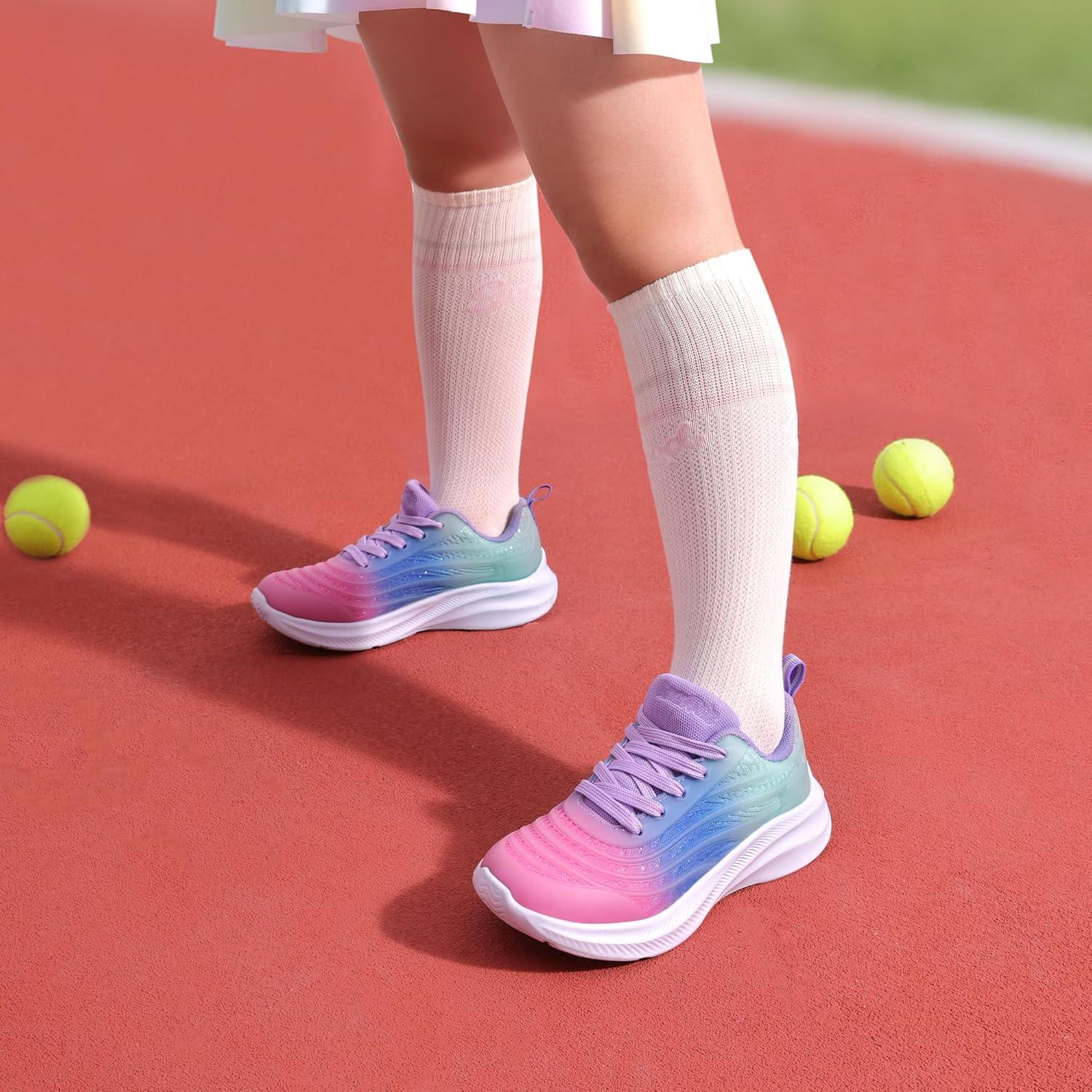 imageDREAM PAIRS Girls Boys Shoes Kids Lace up Tennis Sparkle Glitter Athletic Running SneakersPinkBlueLight Green