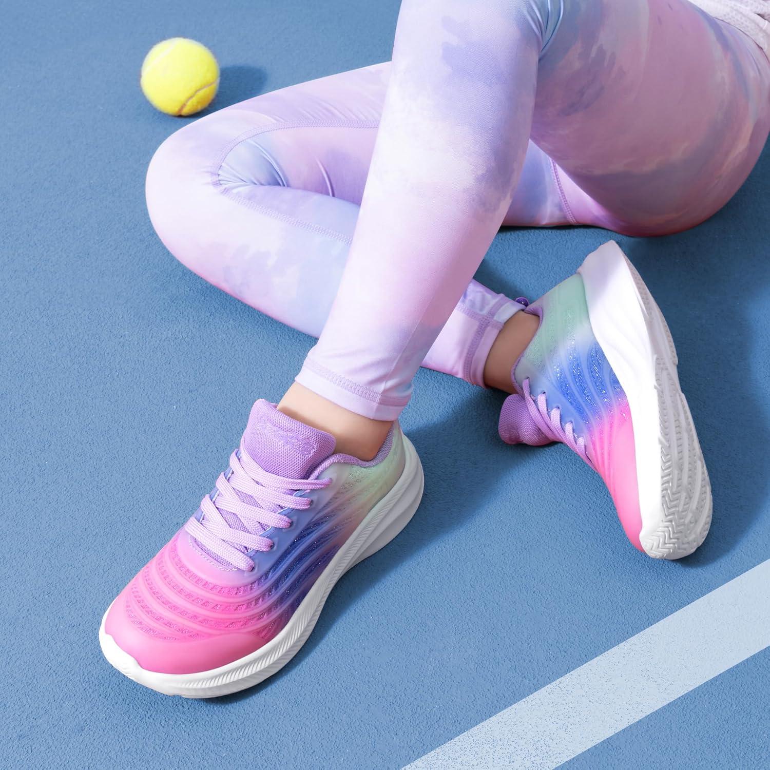 imageDREAM PAIRS Girls Boys Shoes Kids Lace up Tennis Sparkle Glitter Athletic Running SneakersPinkBlueLight Green