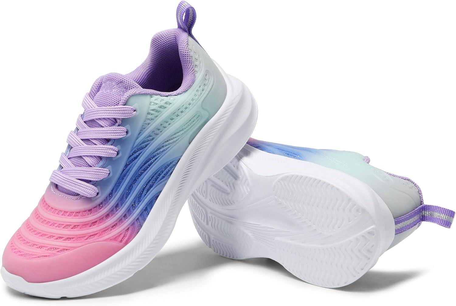 imageDREAM PAIRS Girls Boys Shoes Kids Lace up Tennis Sparkle Glitter Athletic Running SneakersPinkBlueLight Green