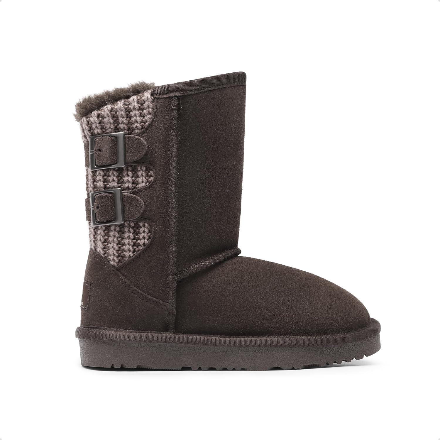 imageDREAM PAIRS Girls Boys Winter Boots Faux Fur Lined Mid Calf Kids Snow Tall Shoes FuzzyChic Kids Buckle for Little KidBig KidBrown