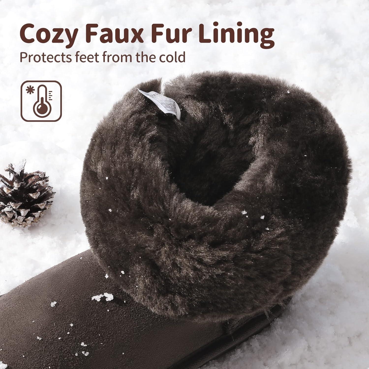 imageDREAM PAIRS Girls Boys Winter Boots Faux Fur Lined Mid Calf Kids Snow Tall Shoes FuzzyChic Kids Buckle for Little KidBig KidBrown