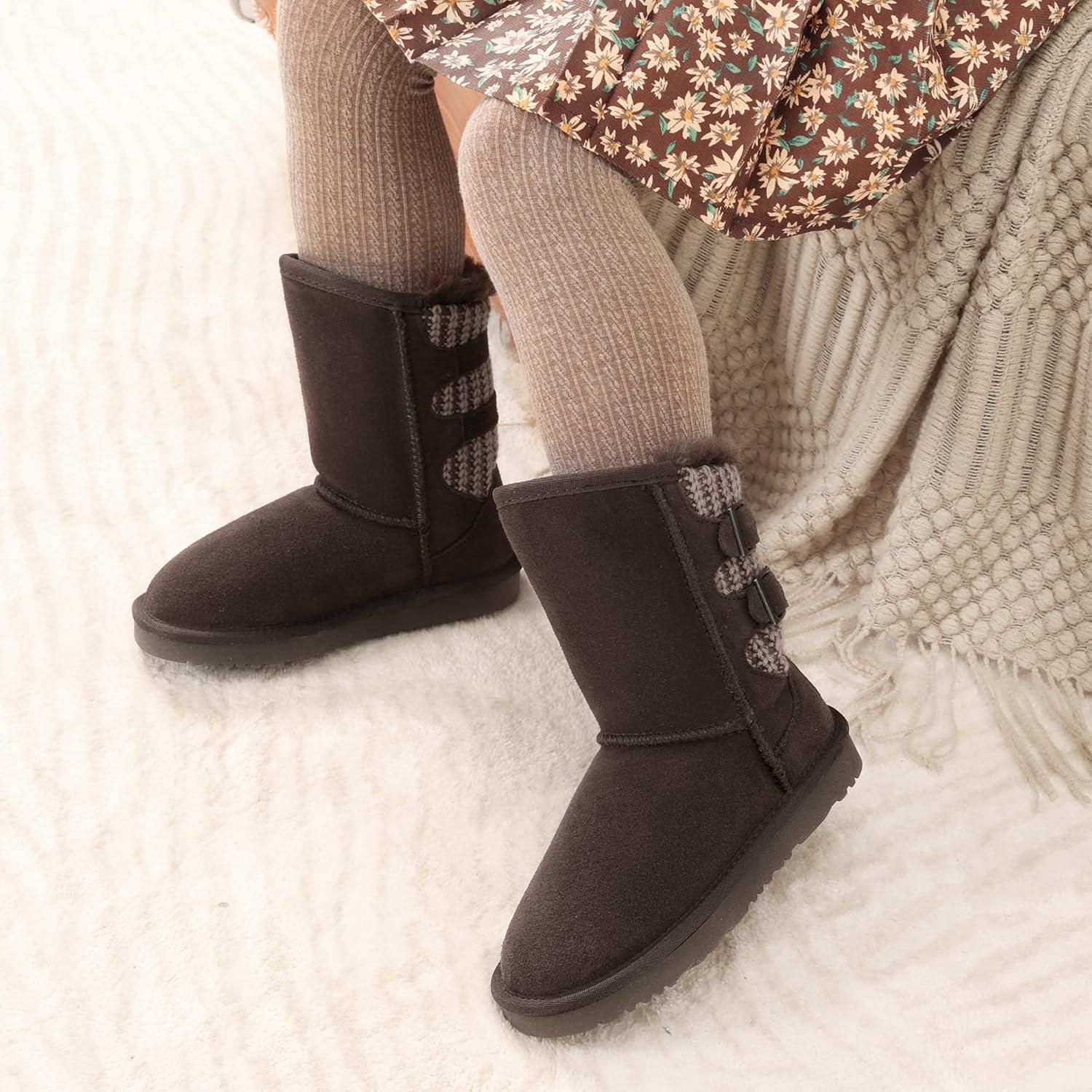 imageDREAM PAIRS Girls Boys Winter Boots Faux Fur Lined Mid Calf Kids Snow Tall Shoes FuzzyChic Kids Buckle for Little KidBig KidBrown