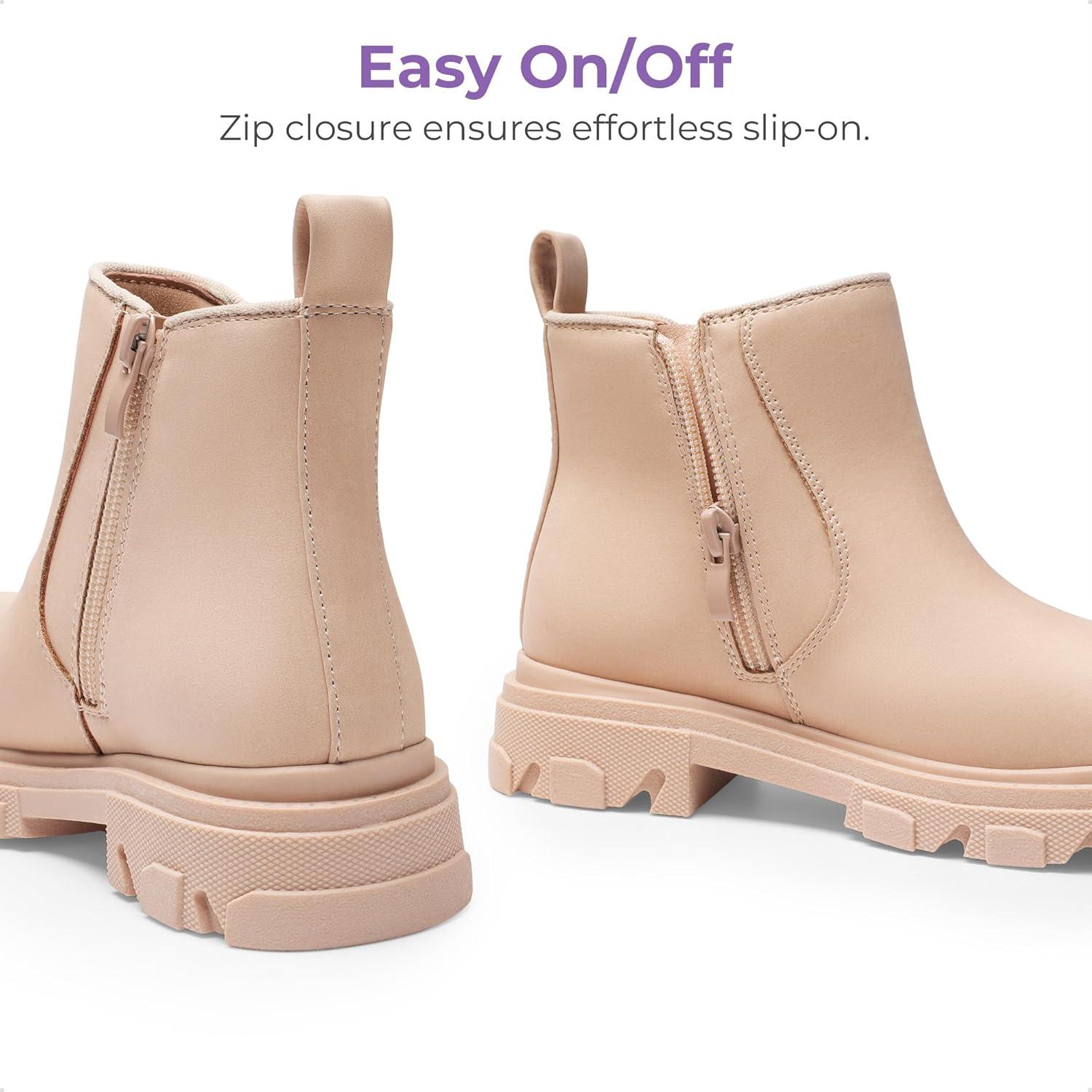 imageDREAM PAIRS Girls Chelsea Boots Side Zipper Lug Sole Ankle Booties ToddlerLittle KidBig KidApricot