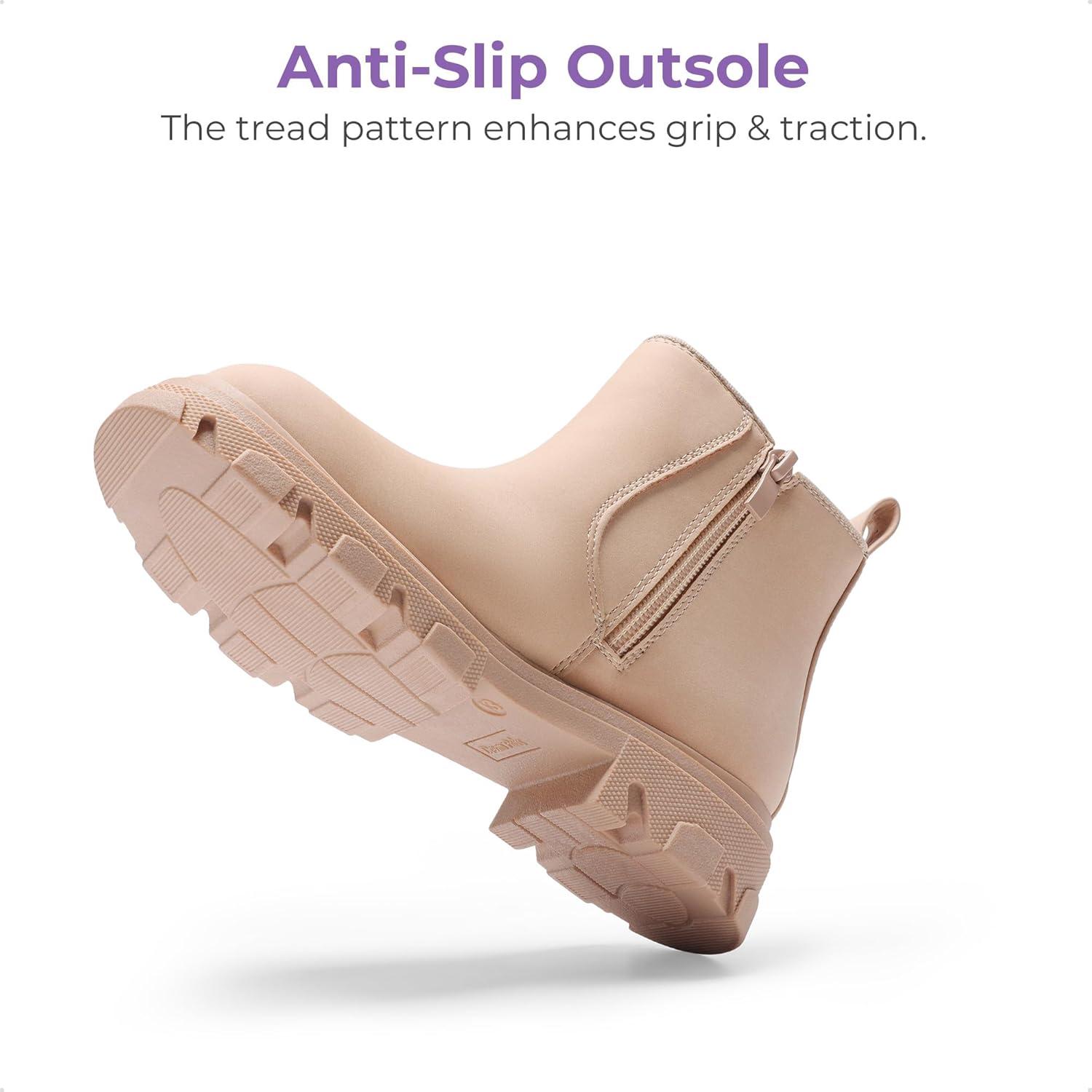 imageDREAM PAIRS Girls Chelsea Boots Side Zipper Lug Sole Ankle Booties ToddlerLittle KidBig KidApricot