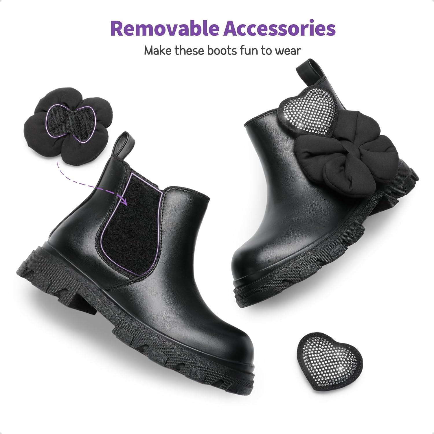 imageDREAM PAIRS Girls Chelsea Boots Side Zipper Lug Sole Ankle Booties ToddlerLittle KidBig KidBlack